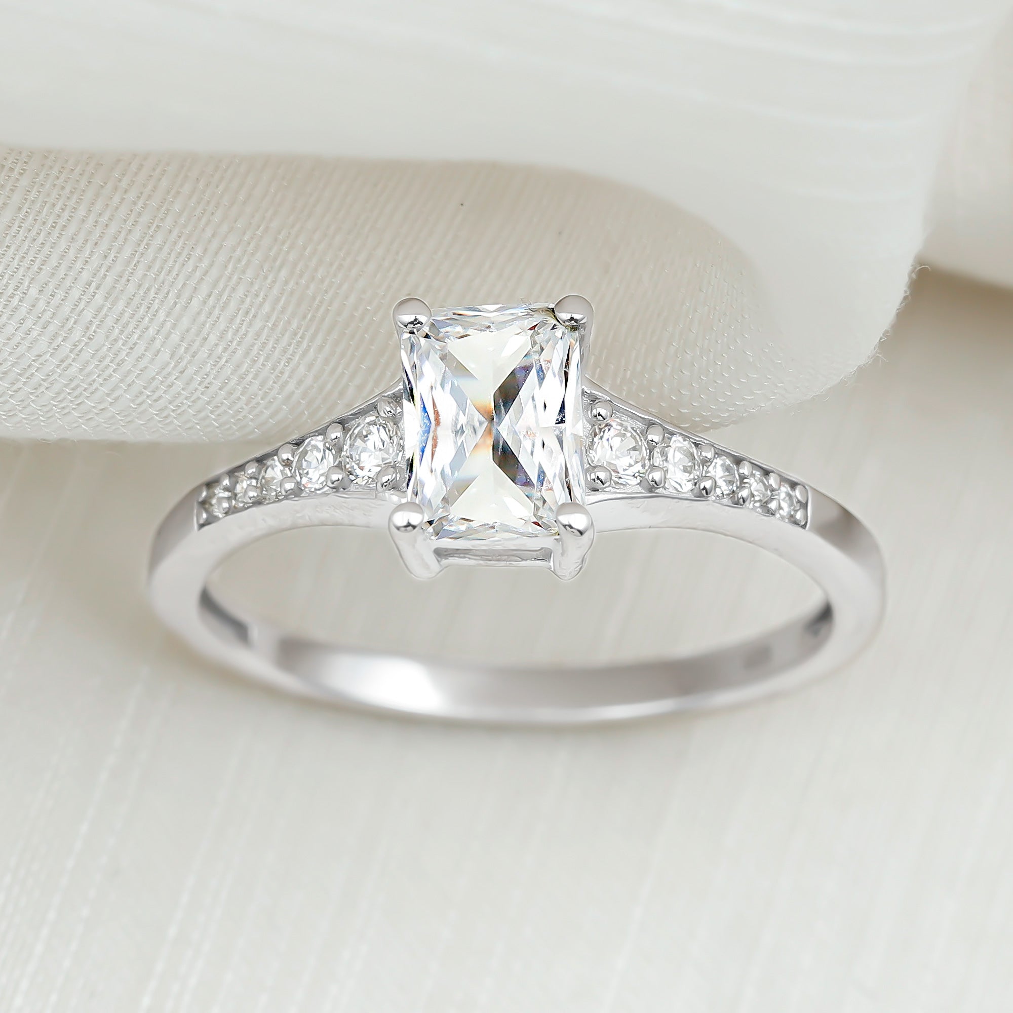 Brilliant Cut 7X5 MM Lab Grown Diamond Emerald Cut Engagement Ring Lab - ( EF-VS ) - Rosec Jewels