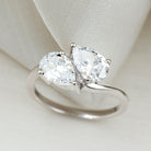 6X8 MM Pear Shaped Lab Grown Diamond Two Stone Engagement Ring Lab - ( EF-VS ) - Rosec Jewels
