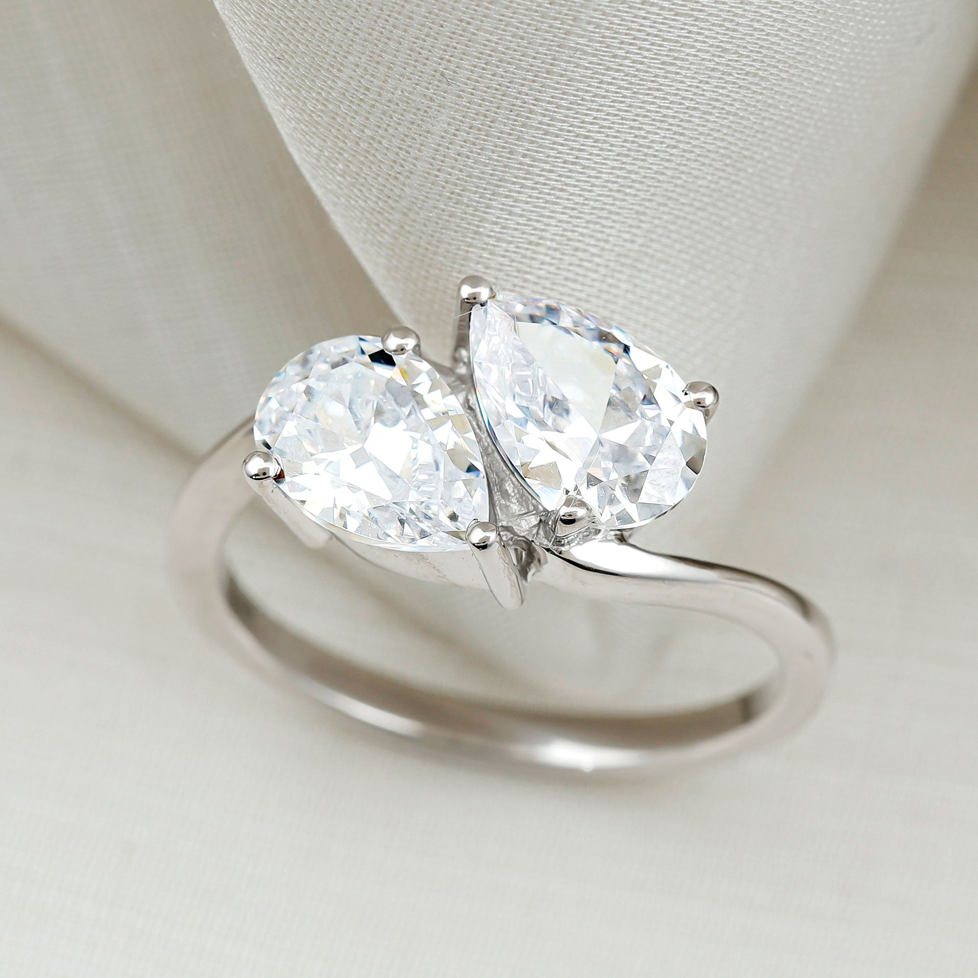 6X8 MM Pear Shaped Lab Grown Diamond Two Stone Engagement Ring Lab - ( EF-VS ) - Rosec Jewels