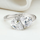 6X8 MM Pear Shaped Lab Grown Diamond Two Stone Engagement Ring Lab - ( EF-VS ) - Rosec Jewels