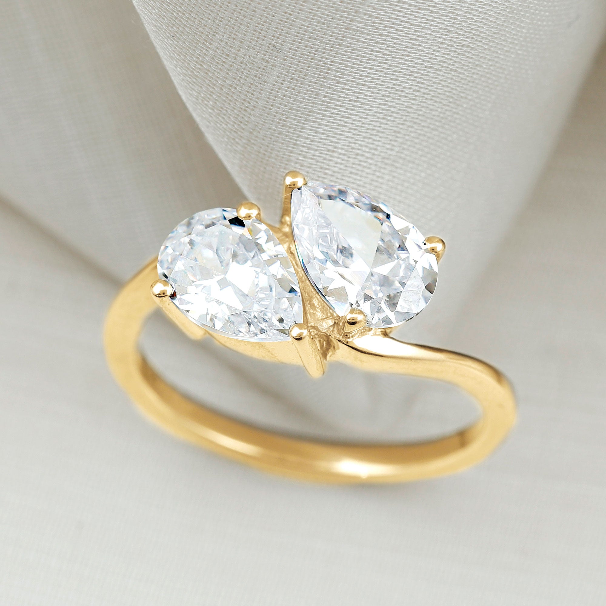 6X8 MM Pear Shaped Lab Grown Diamond Two Stone Engagement Ring Lab - ( EF-VS ) - Rosec Jewels