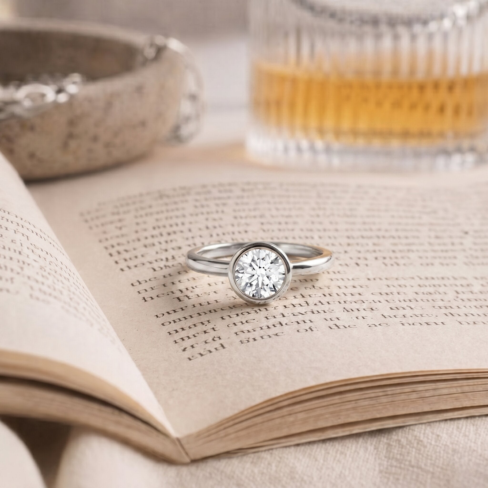 IGI Certified 1 CT Lab Grown Diamond Ring in Bezel Setting Lab - ( E-VS1 ) - Rosec Jewels