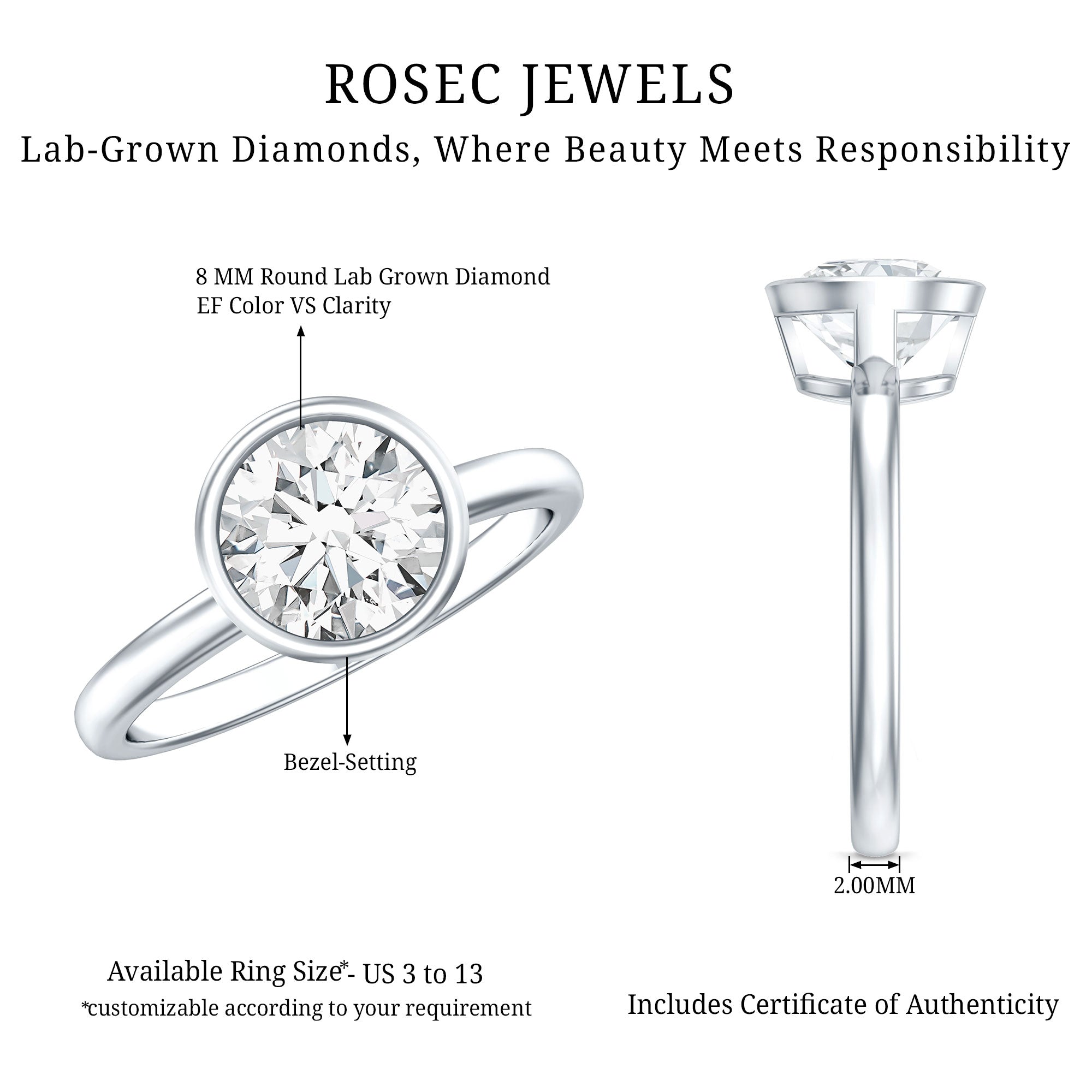 Rosec Jewels-2 CT IGI Certified Lab Grown Diamond Solitaire Engagement Ring