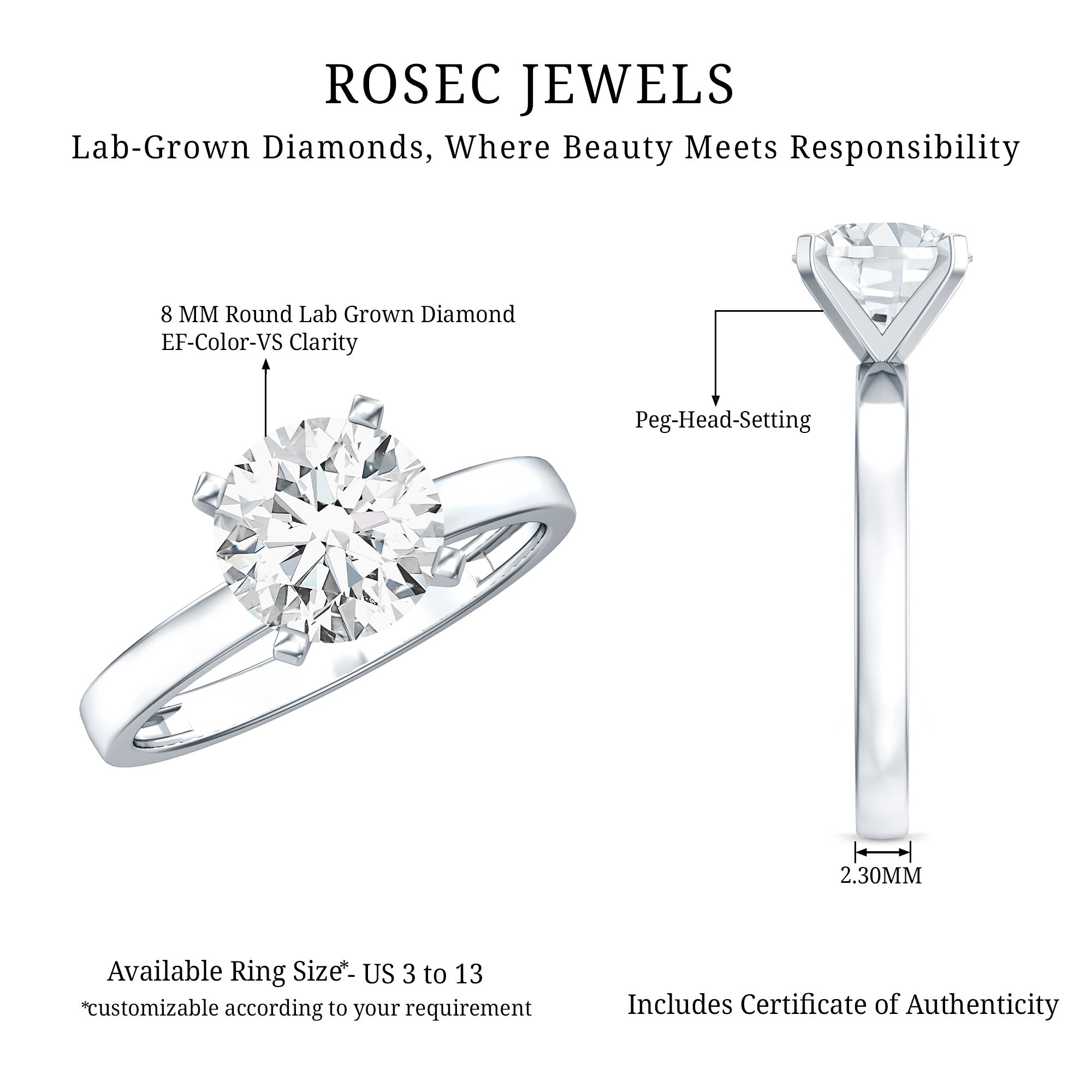Rosec Jewels-IGI Certified Lab Grown Round Diamond Solitaire Engagement Ring