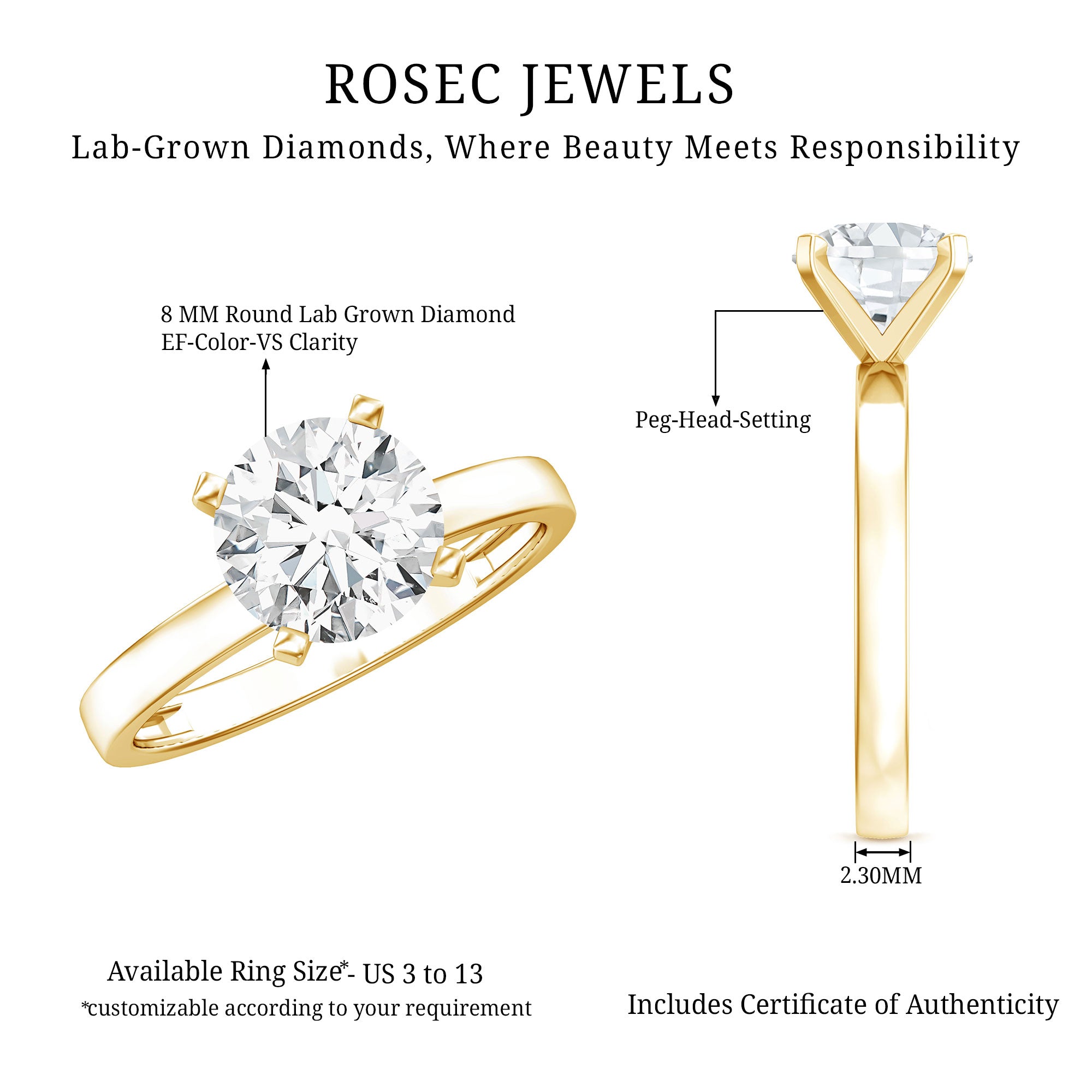 Rosec Jewels-IGI Certified Lab Grown Round Diamond Solitaire Engagement Ring