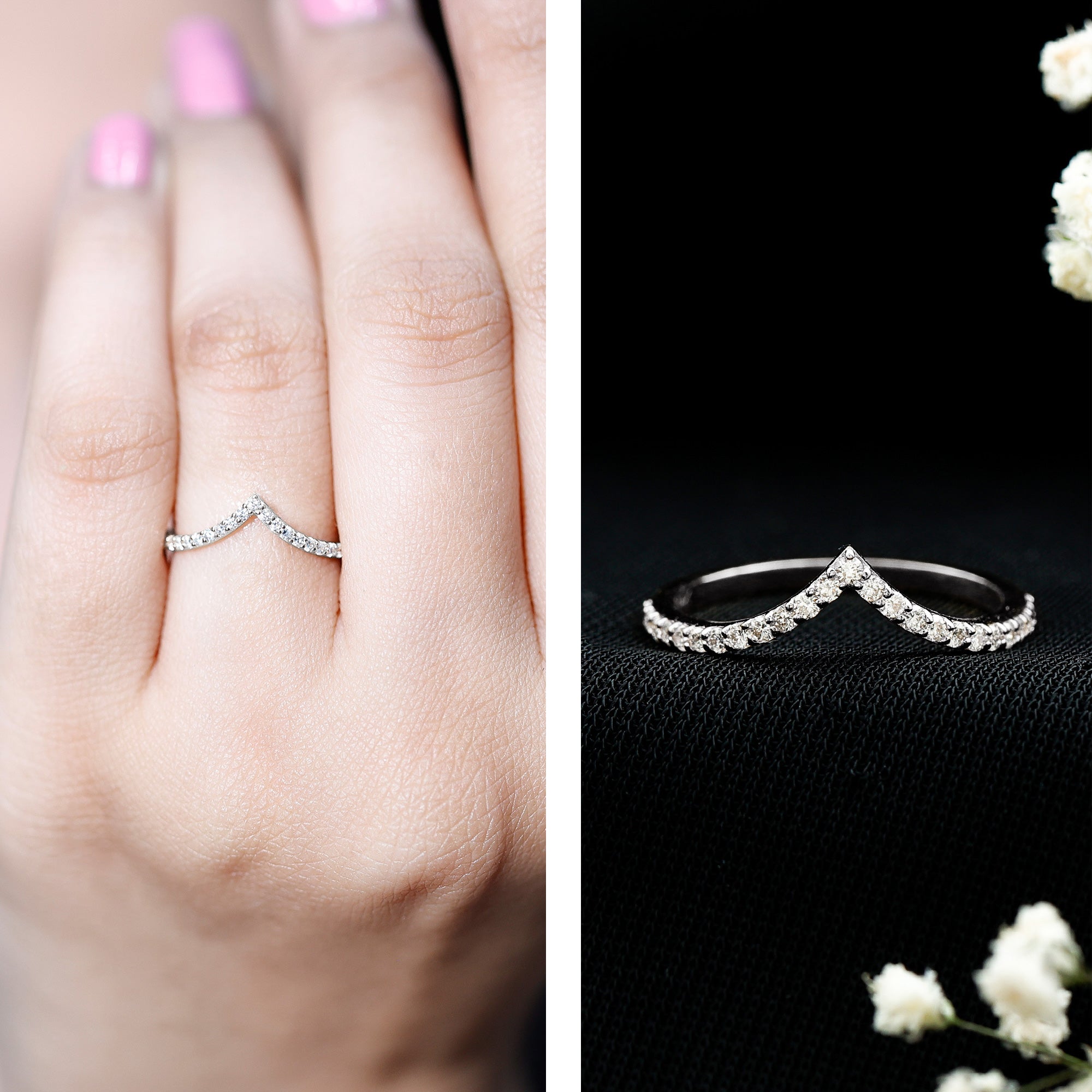 Lab Grown Diamond Chevron Stackable Ring Lab - ( EF-VS ) - Rosec Jewels