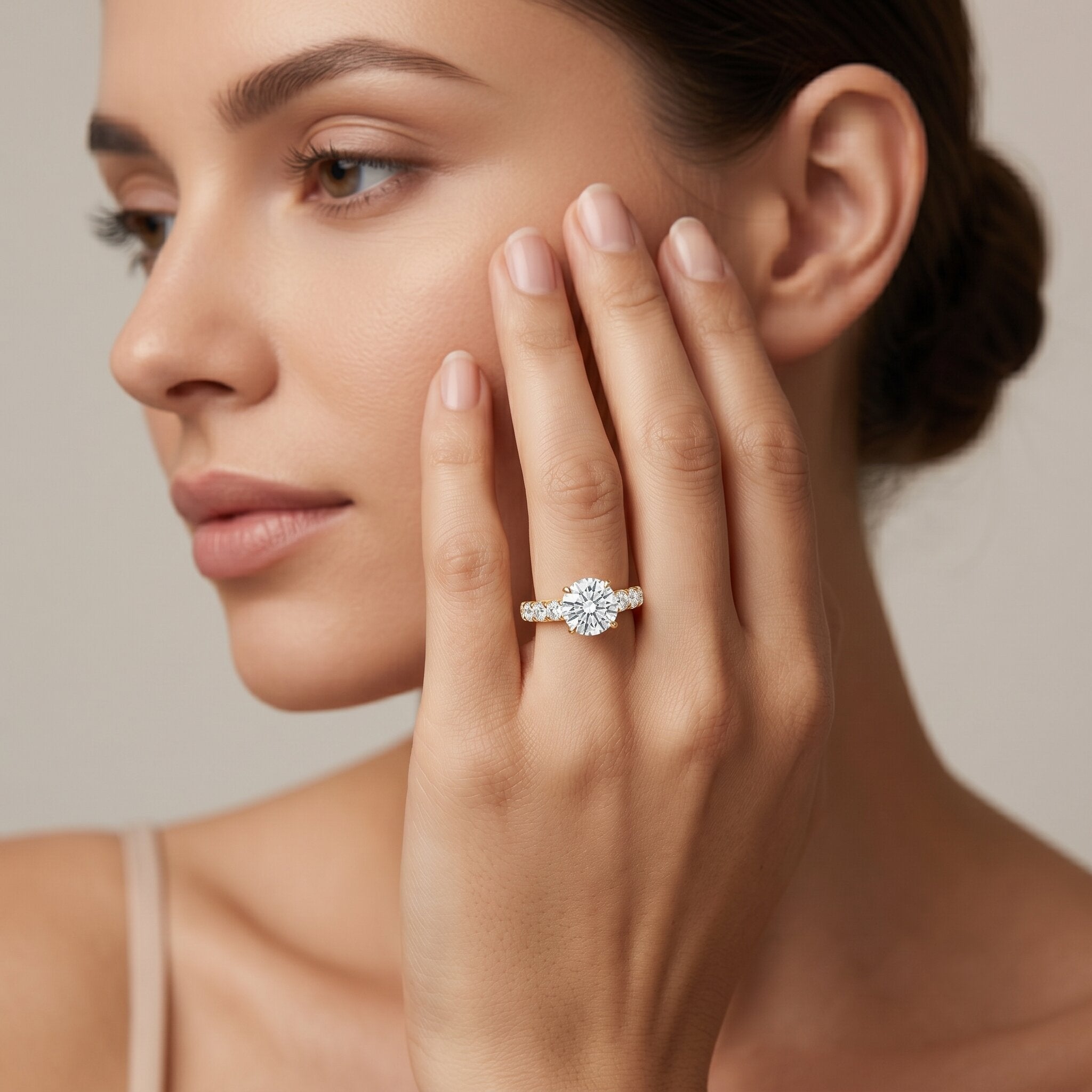IGI Certified Round Lab Grown Diamond Side Stone Engagement Ring Lab - ( E-VS1 ) - Rosec Jewels