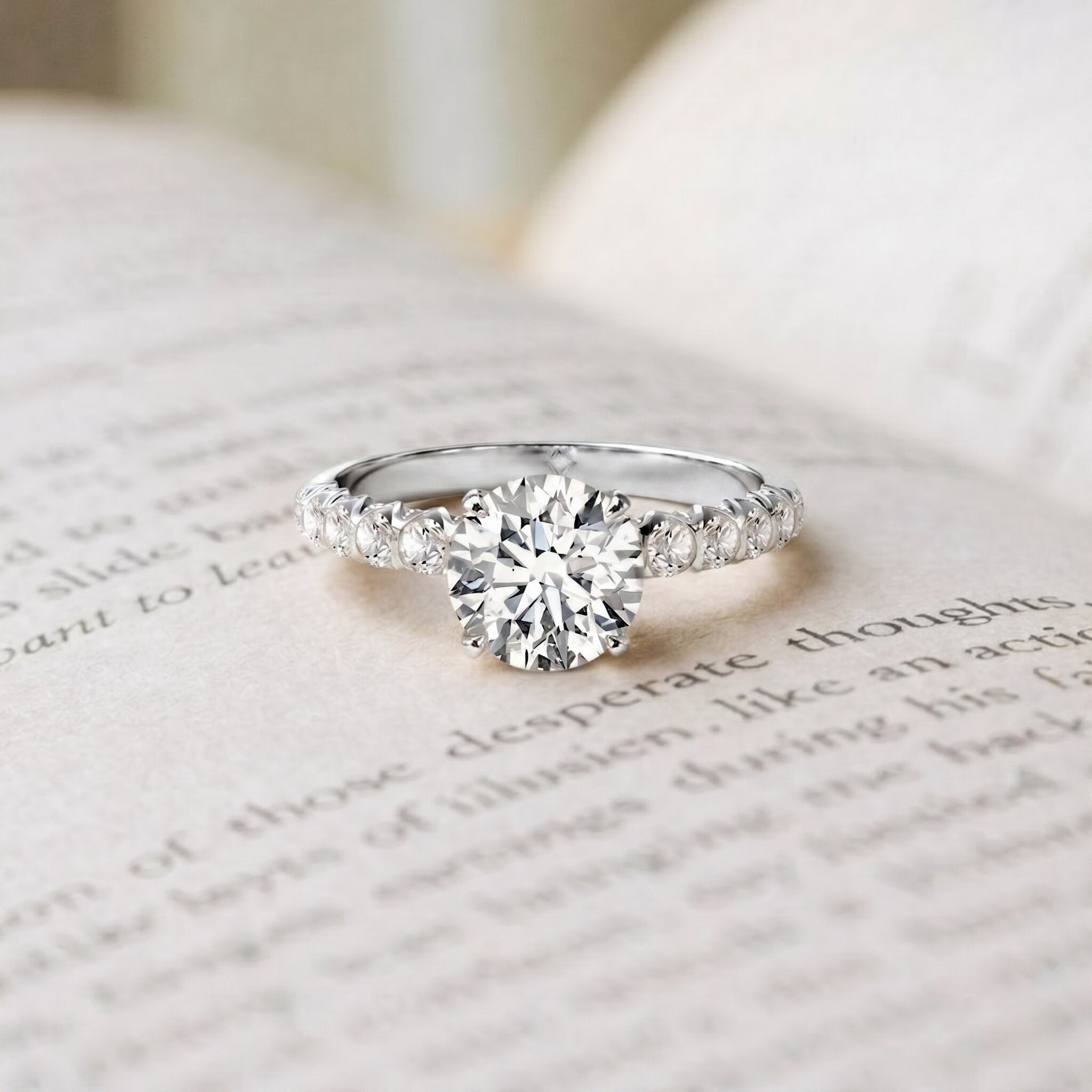 2 Carat Lab Grown Diamond Round Engagement Ring with IGI Certificate Lab - ( E-VS1 ) - Rosec Jewels