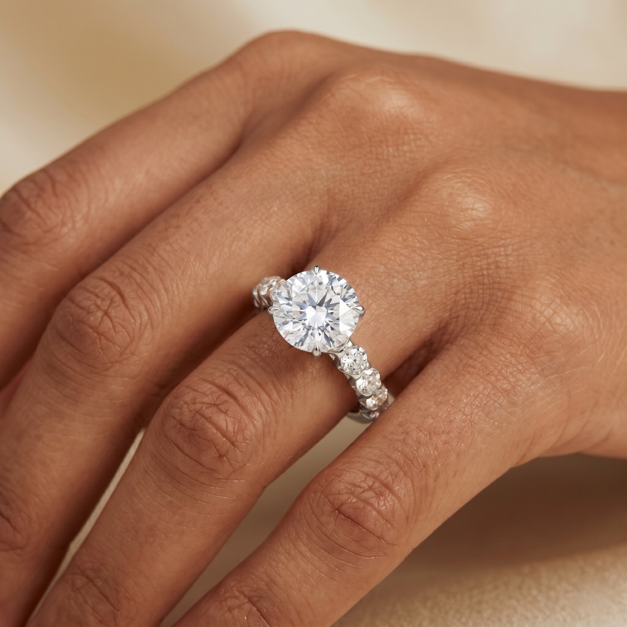 2 Carat Lab Grown Diamond Round Engagement Ring with IGI Certificate Lab - ( E-VS1 ) - Rosec Jewels
