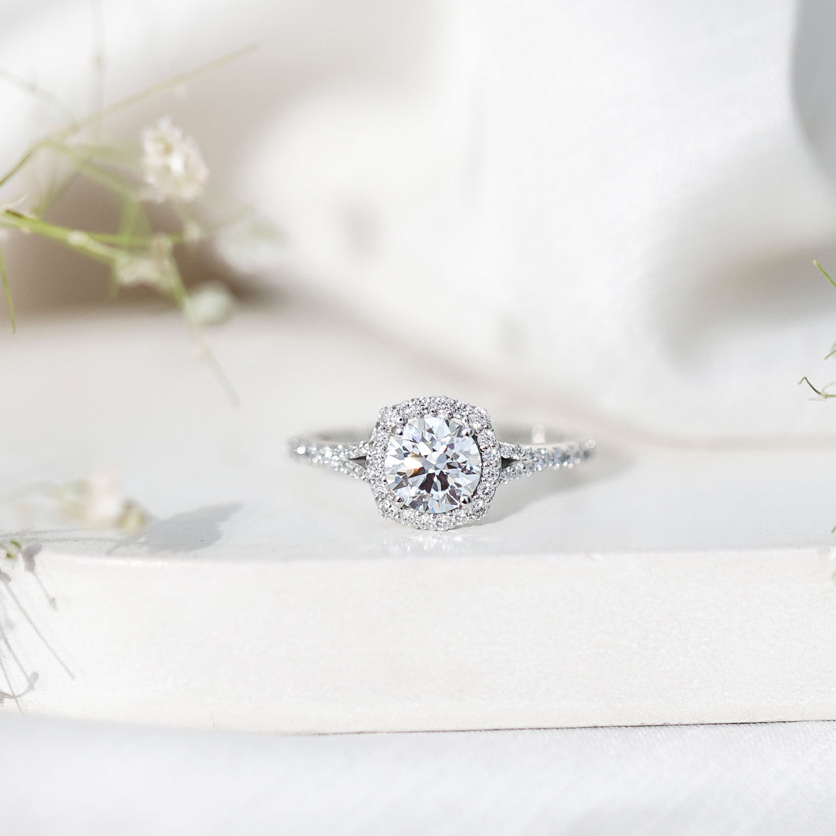 IGI Certified 1 Carat Lab Grown Diamond Halo Engagement Ring for Women Lab - ( E-VS1 ) - Rosec Jewels