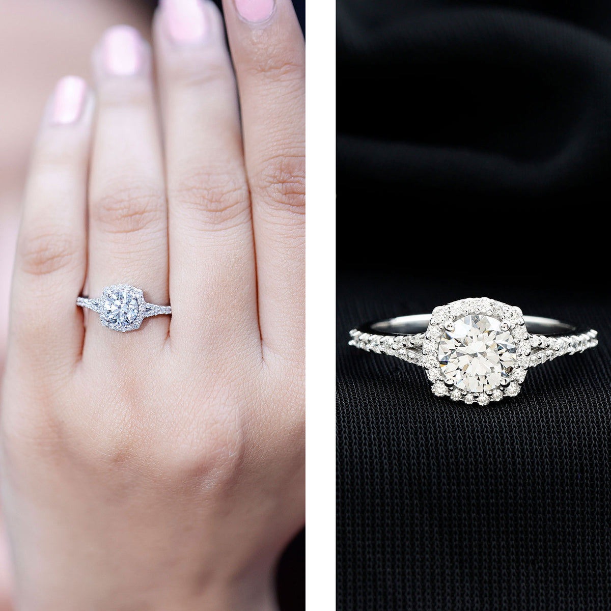 IGI Certified 1 Carat Lab Grown Diamond Halo Engagement Ring for Women Lab - ( E-VS1 ) - Rosec Jewels