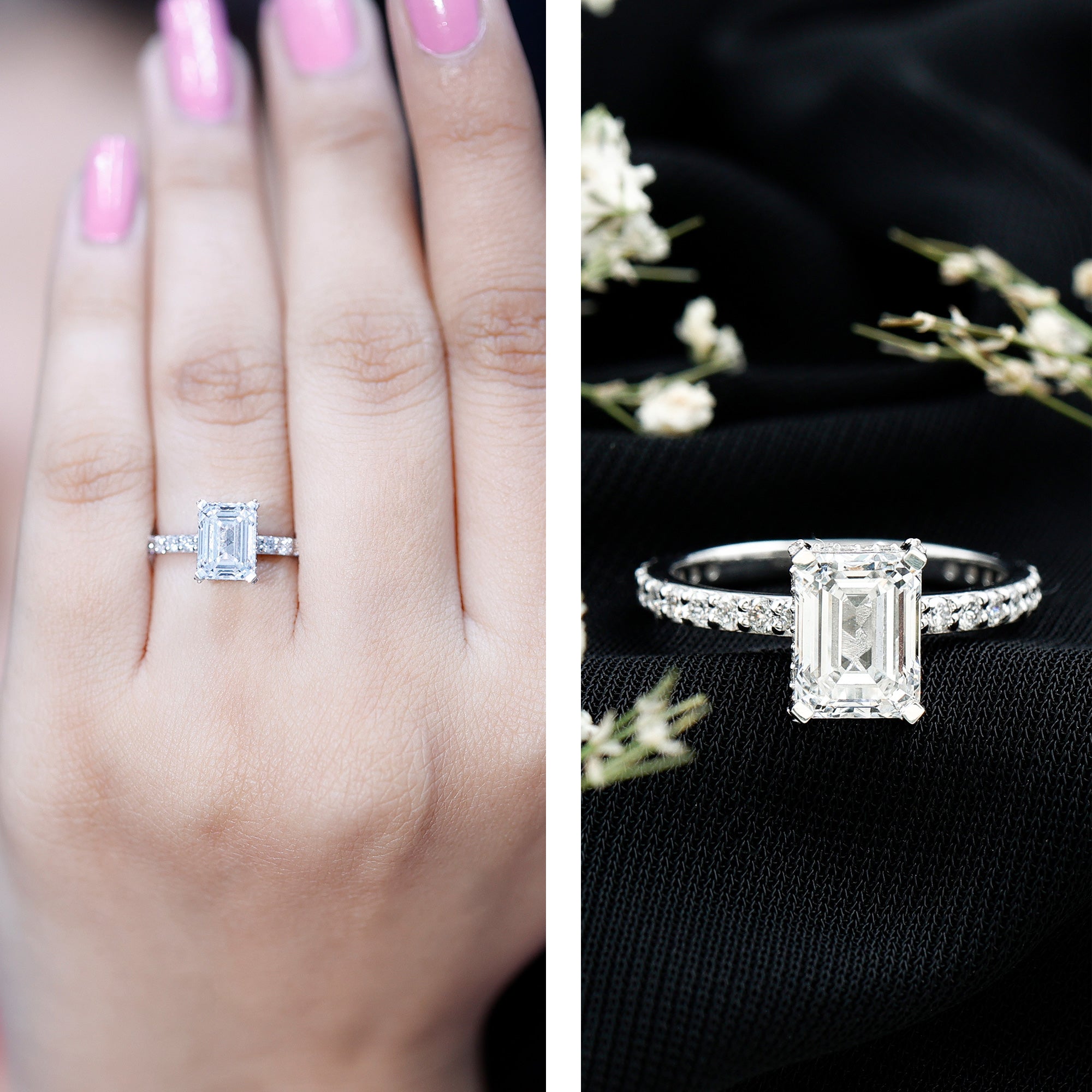 2 Carat Emerald Cut Lab Grown Diamond Solitaire Engagement Ring Lab - ( EF-VS ) - Rosec Jewels