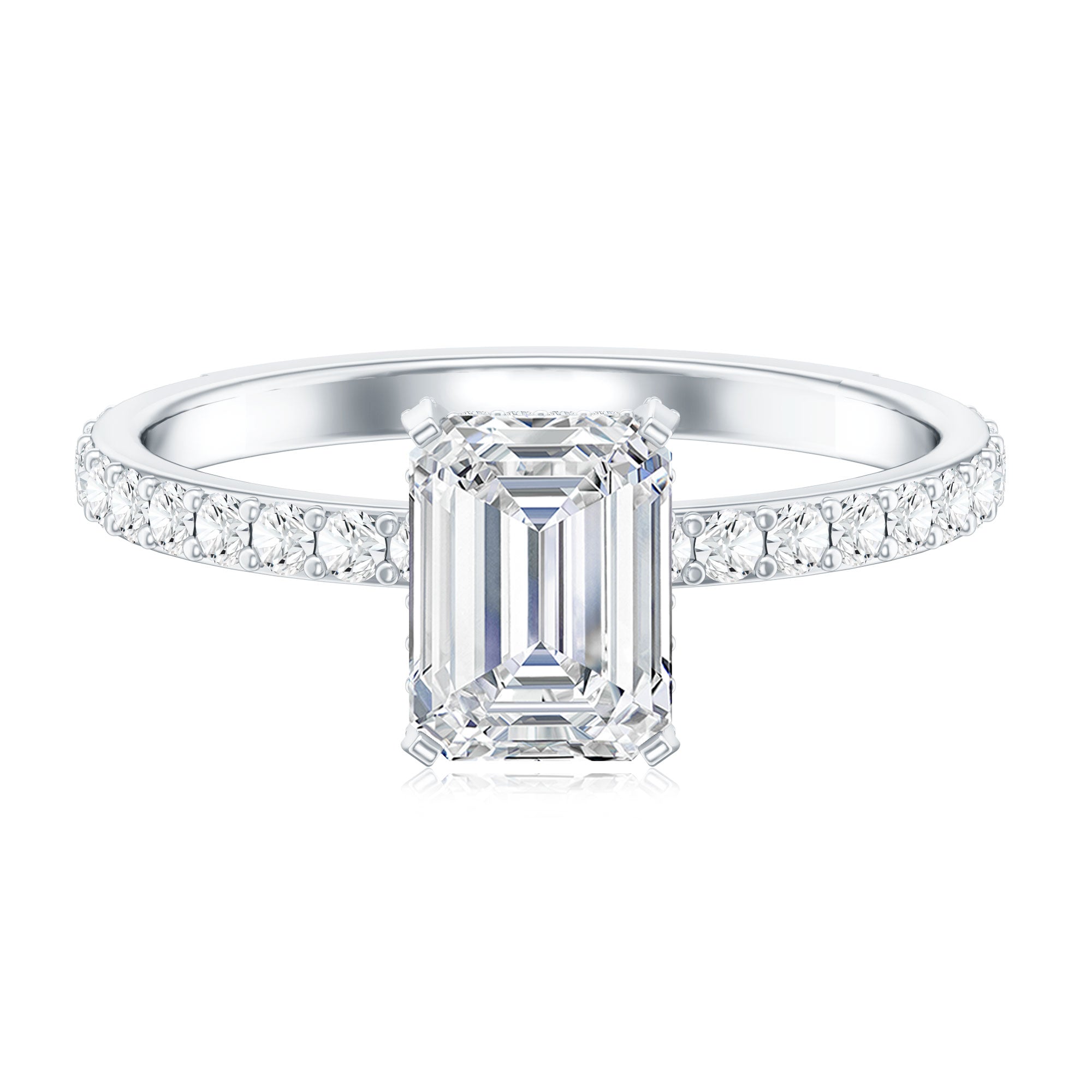2 Carat Emerald Cut Lab Grown Diamond Solitaire Engagement Ring Lab - ( EF-VS ) - Rosec Jewels