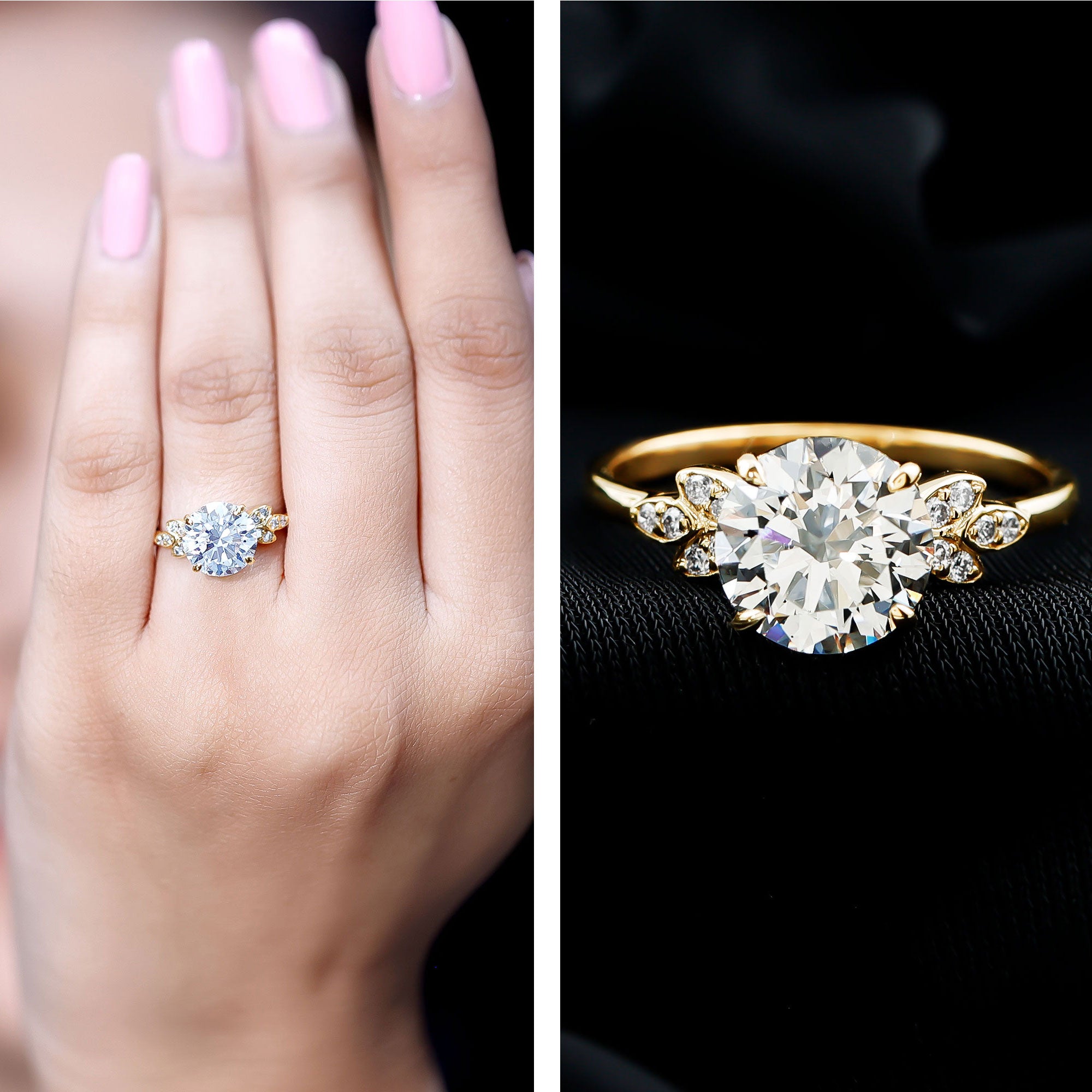 3 Carat Lab Grown Diamond Round Engagement Ring with Certificate Lab - ( EF-VS ) - Rosec Jewels