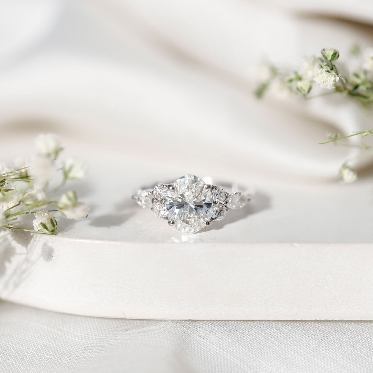 IGI Certified 2 Carat Lab Grown Diamond Oval Engagement Ring with Trio Lab - ( E-VS1 ) - Rosec Jewels