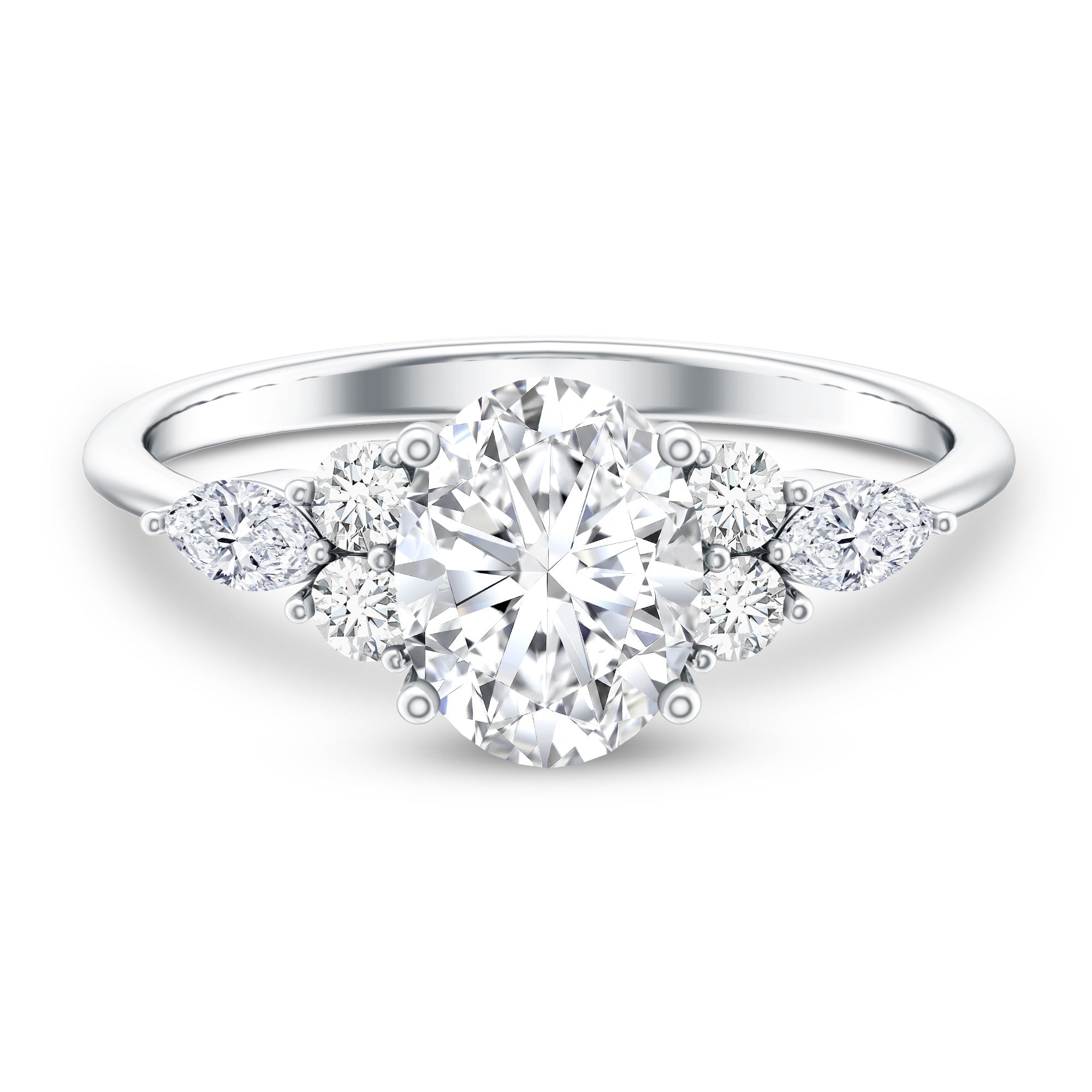 2 Carat Lab Grown Diamond Oval Engagement Ring with Trio Lab - ( EF-VS ) - Rosec Jewels