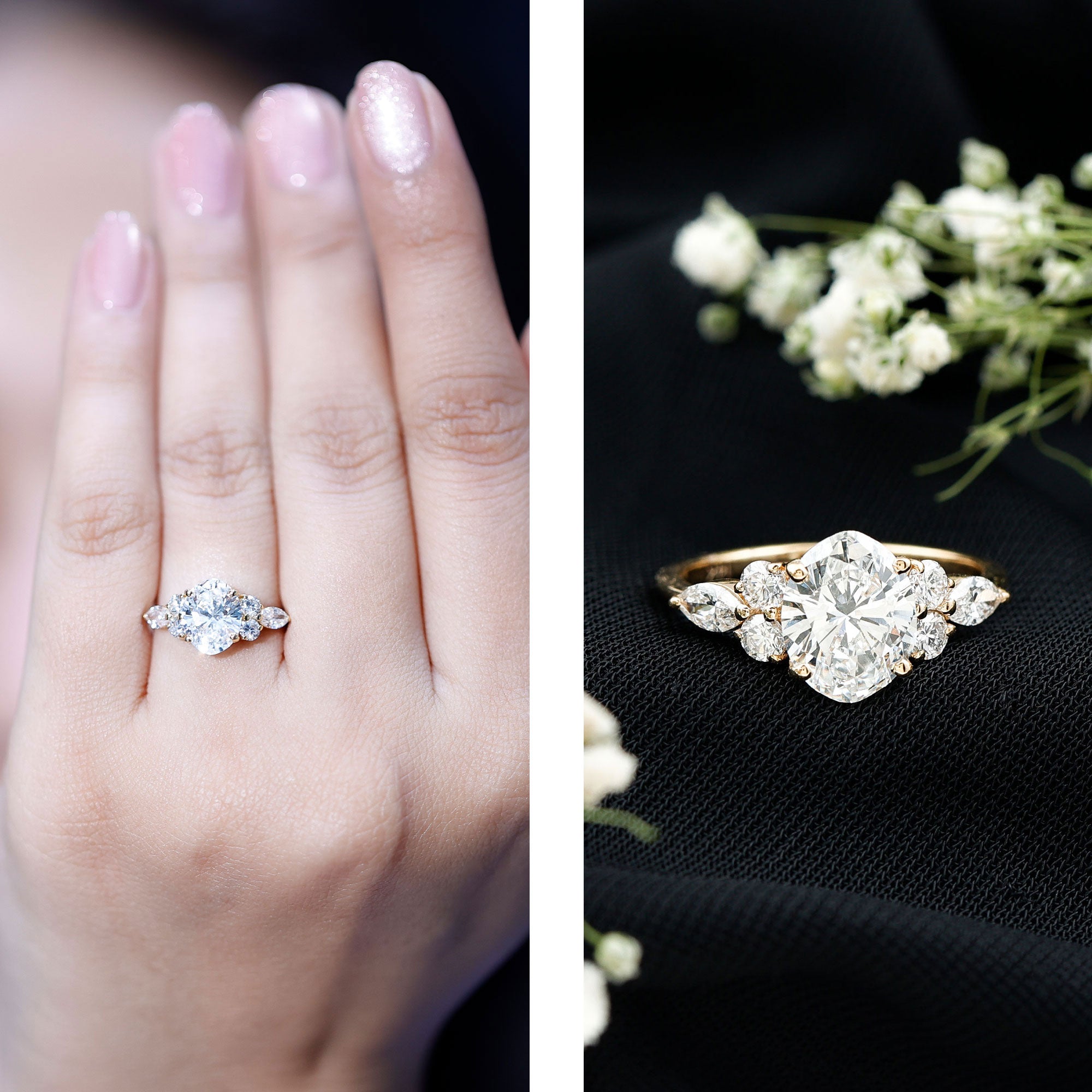 2 Carat Lab Grown Diamond Oval Engagement Ring with Trio Lab - ( EF-VS ) - Rosec Jewels