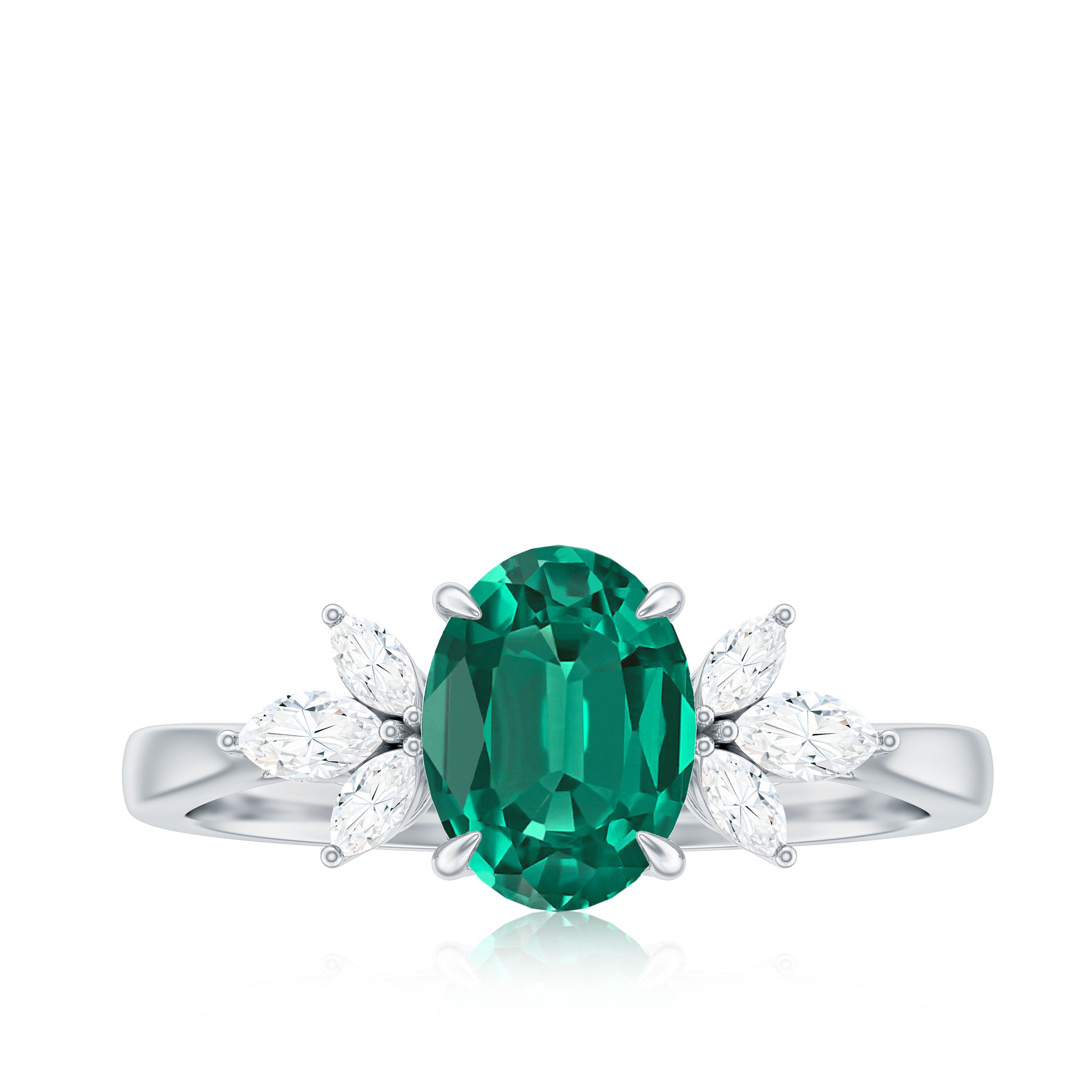 1.75 CT Oval Created Emerald Designer Engagement Ring with Diamond Lab Created Emerald - ( AAAA ) - Quality - Rosec Jewels