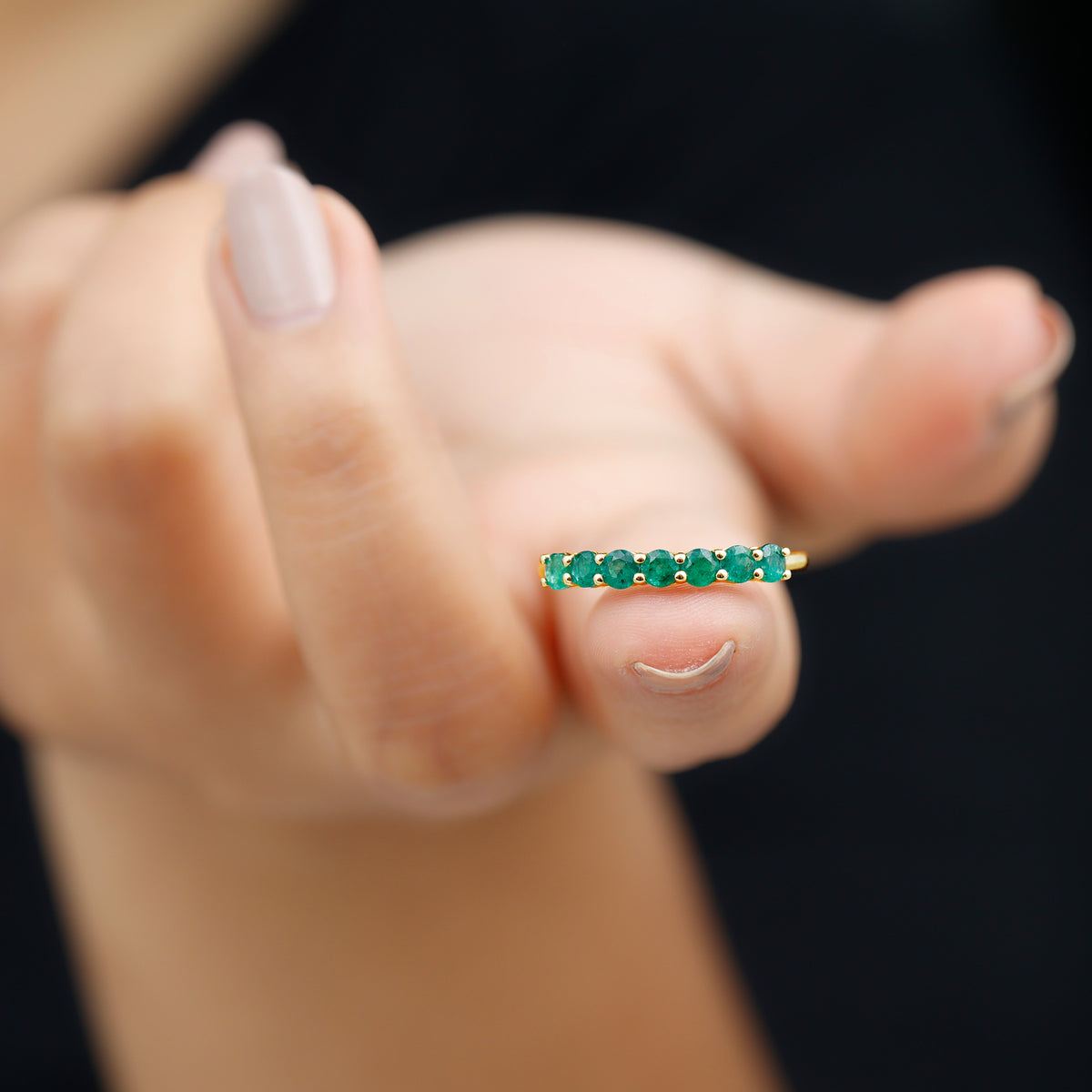 Certified 7 Stone Emerald Half Eternity Band for Women AAA - Rosec Jewels