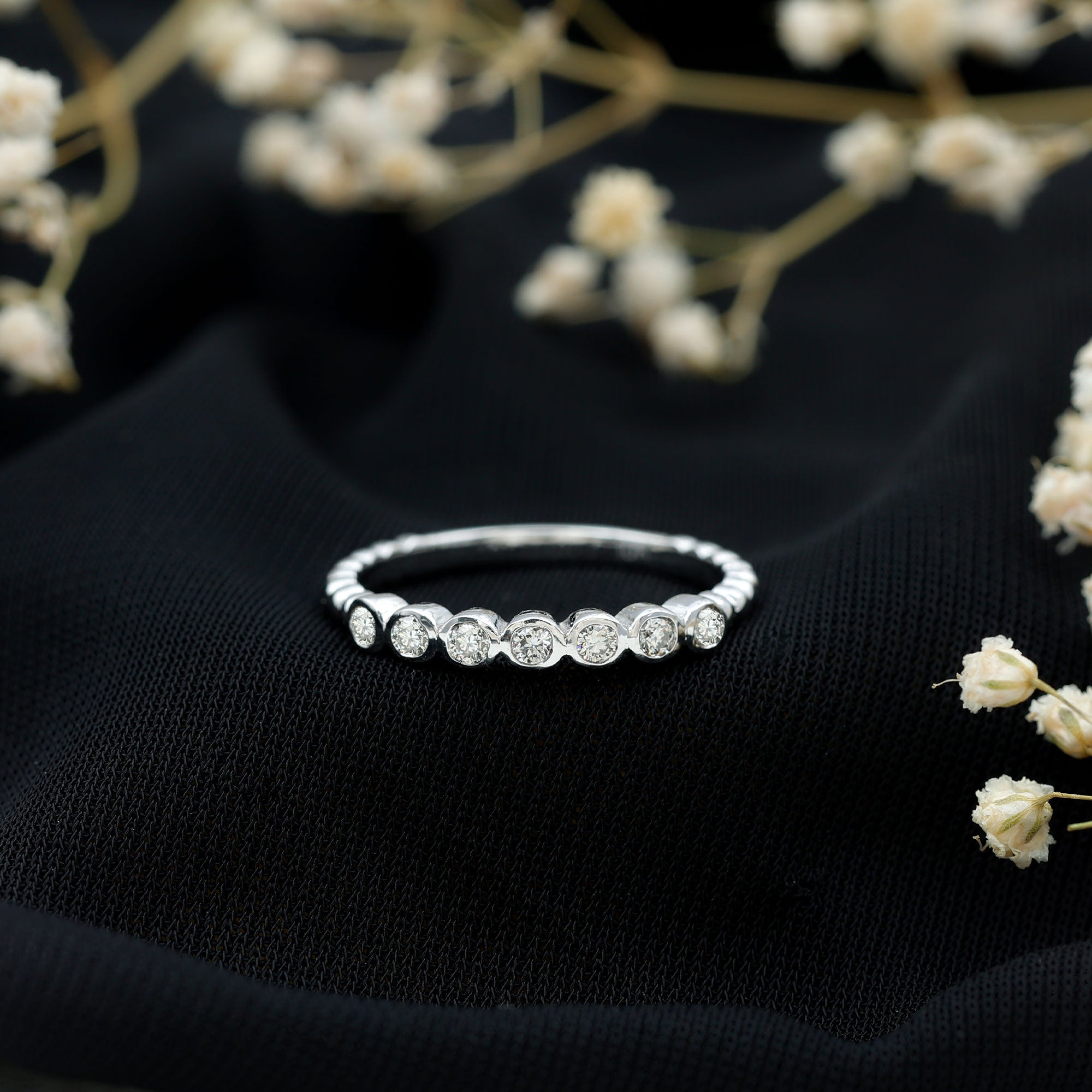 Bezel Set Round Diamond Half Eternity Ring Natural - ( HI-SI ) - Rosec Jewels