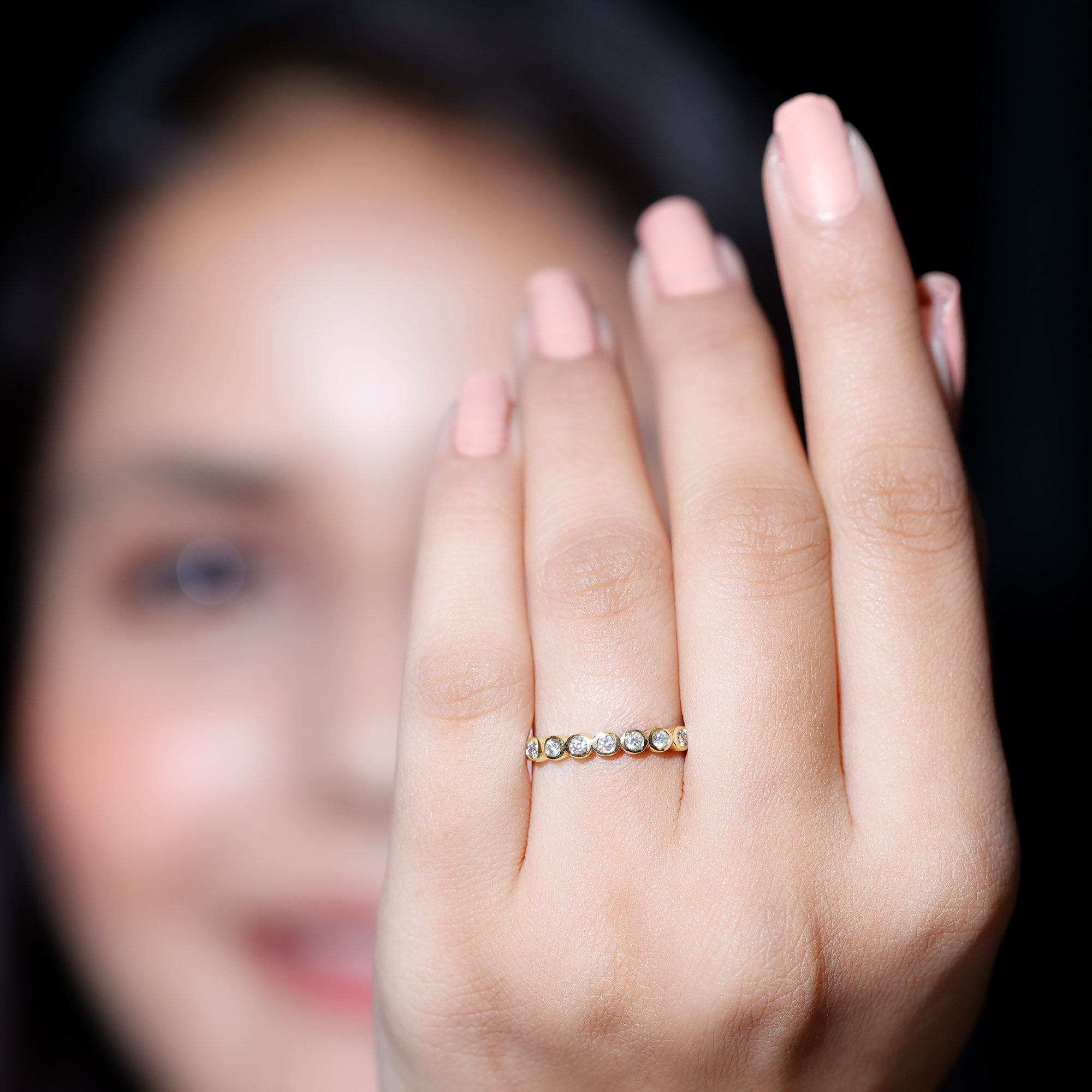 Bezel Set Round Diamond Half Eternity Ring Natural - ( HI-SI ) - Rosec Jewels