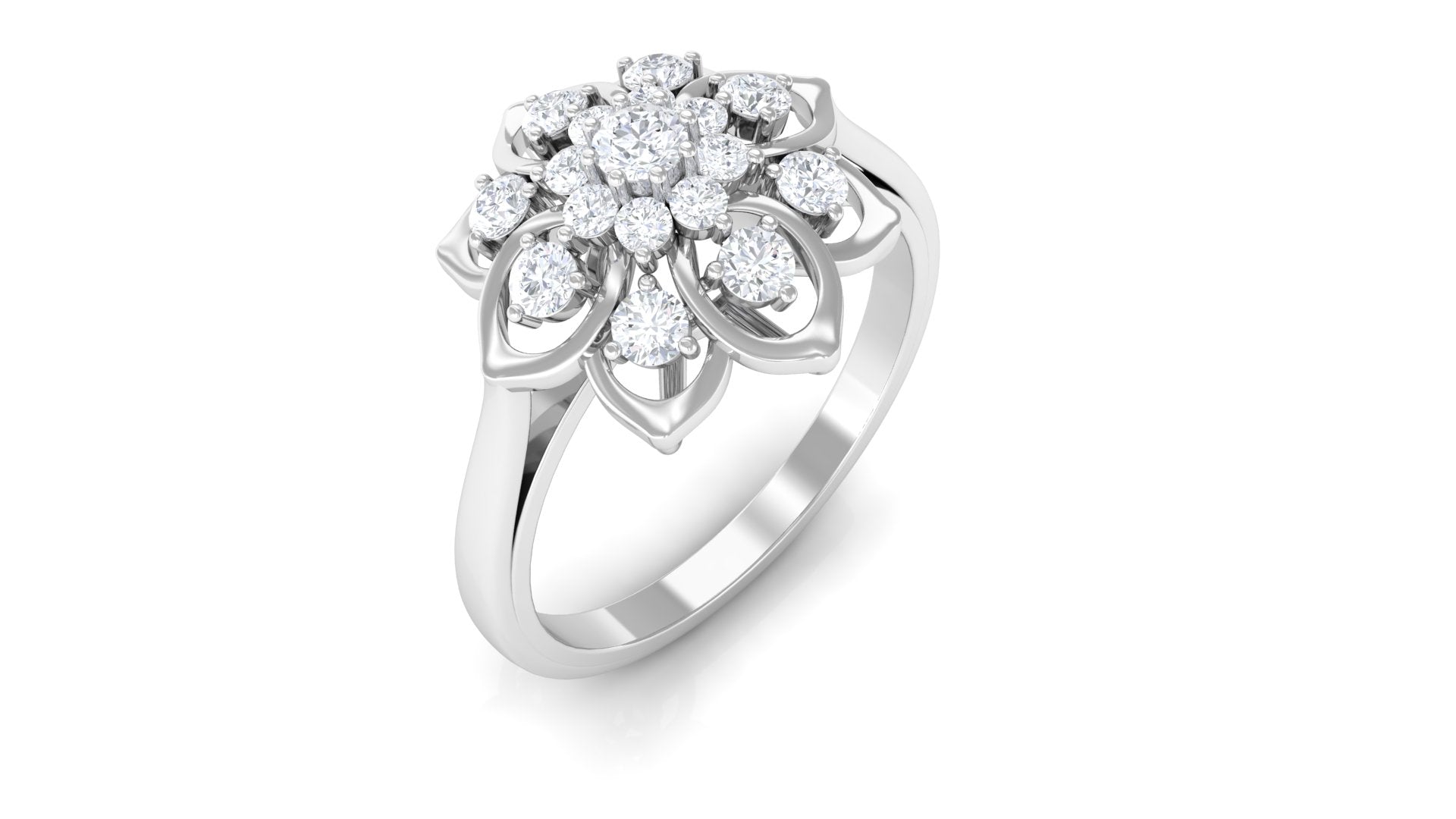 Certified Natural Diamond Flower Engagement Ring Natural - ( HI-SI ) - Rosec Jewels