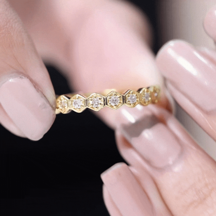 Rosec Jewels-Real Diamond Hexagon Half Eternity Ring for Women