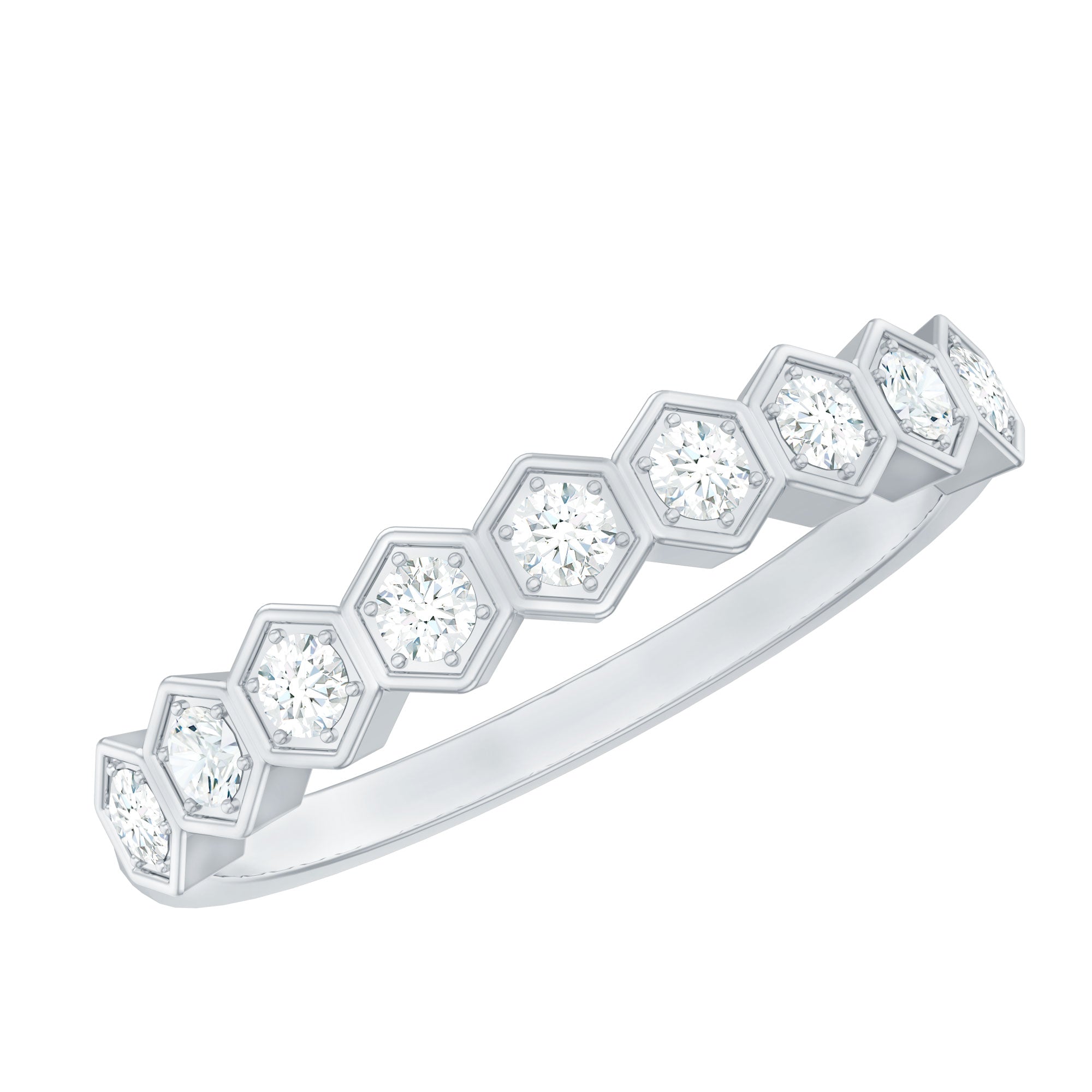 Rosec Jewels-Real Diamond Hexagon Half Eternity Ring for Women
