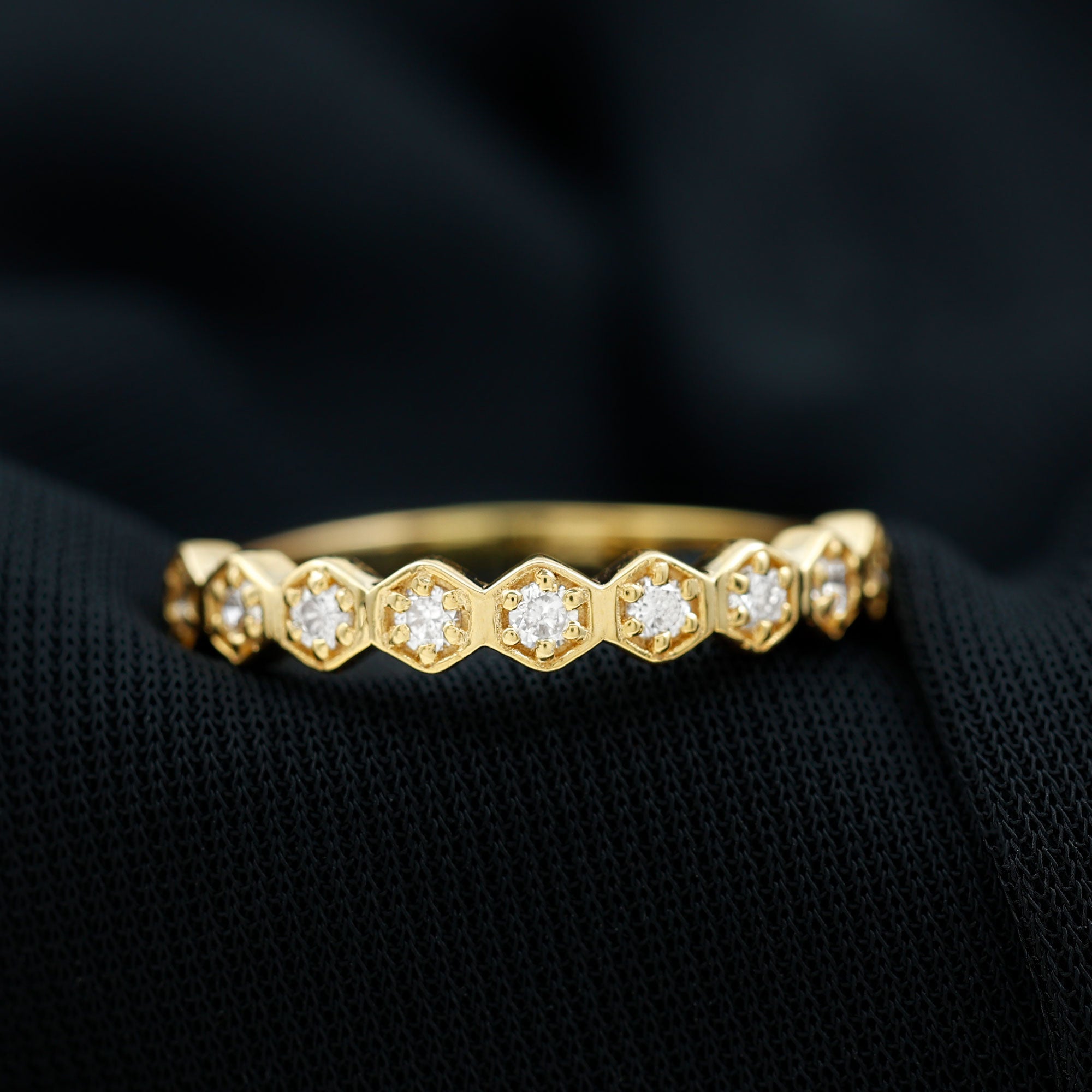 Diamond Half Eternity Ring in Hexagon Shape Frame Diamond - ( HI-SI ) - Color and Clarity - Rosec Jewels
