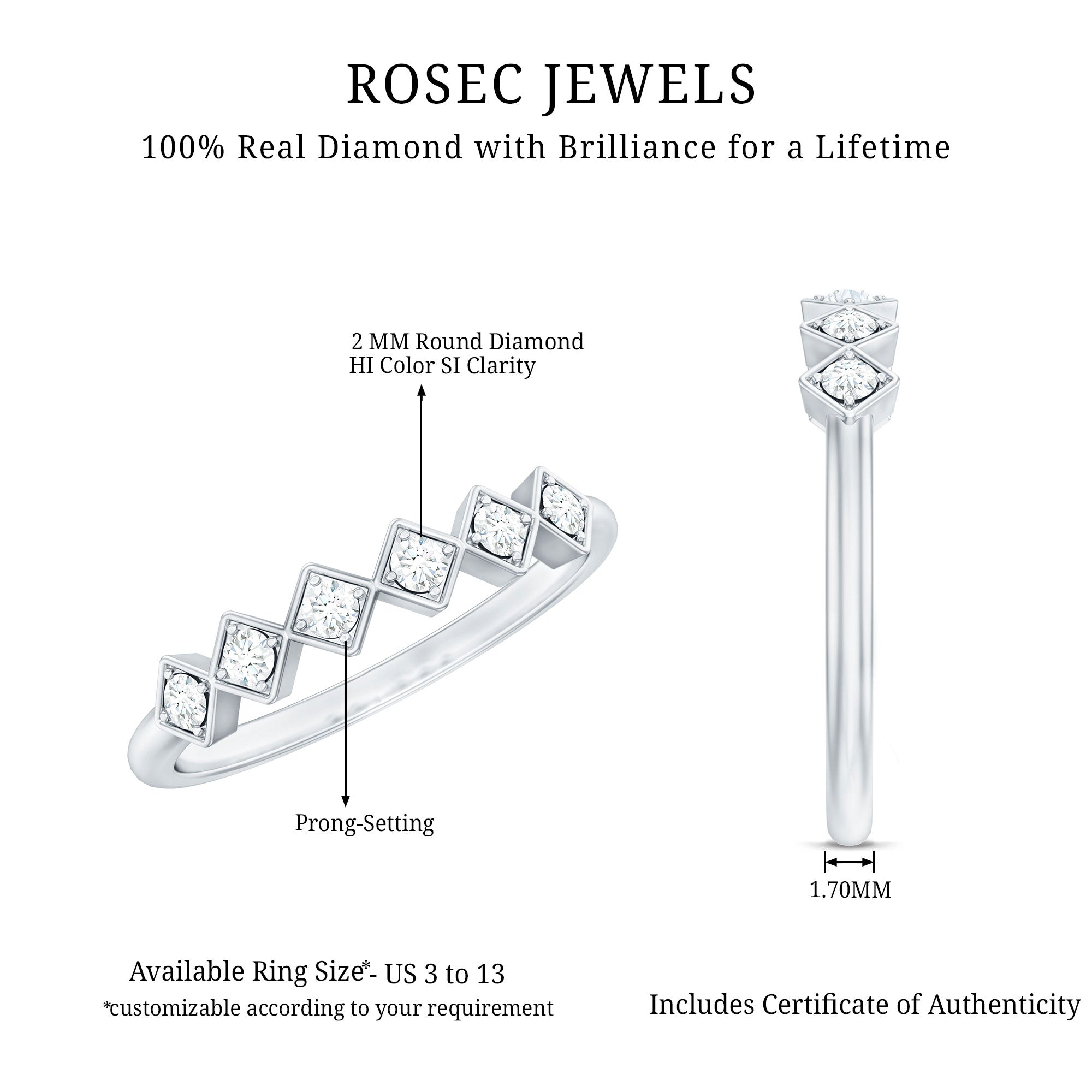 Minimal Diamond Geometric Half Eternity Ring Natural - ( HI-SI ) - Rosec Jewels