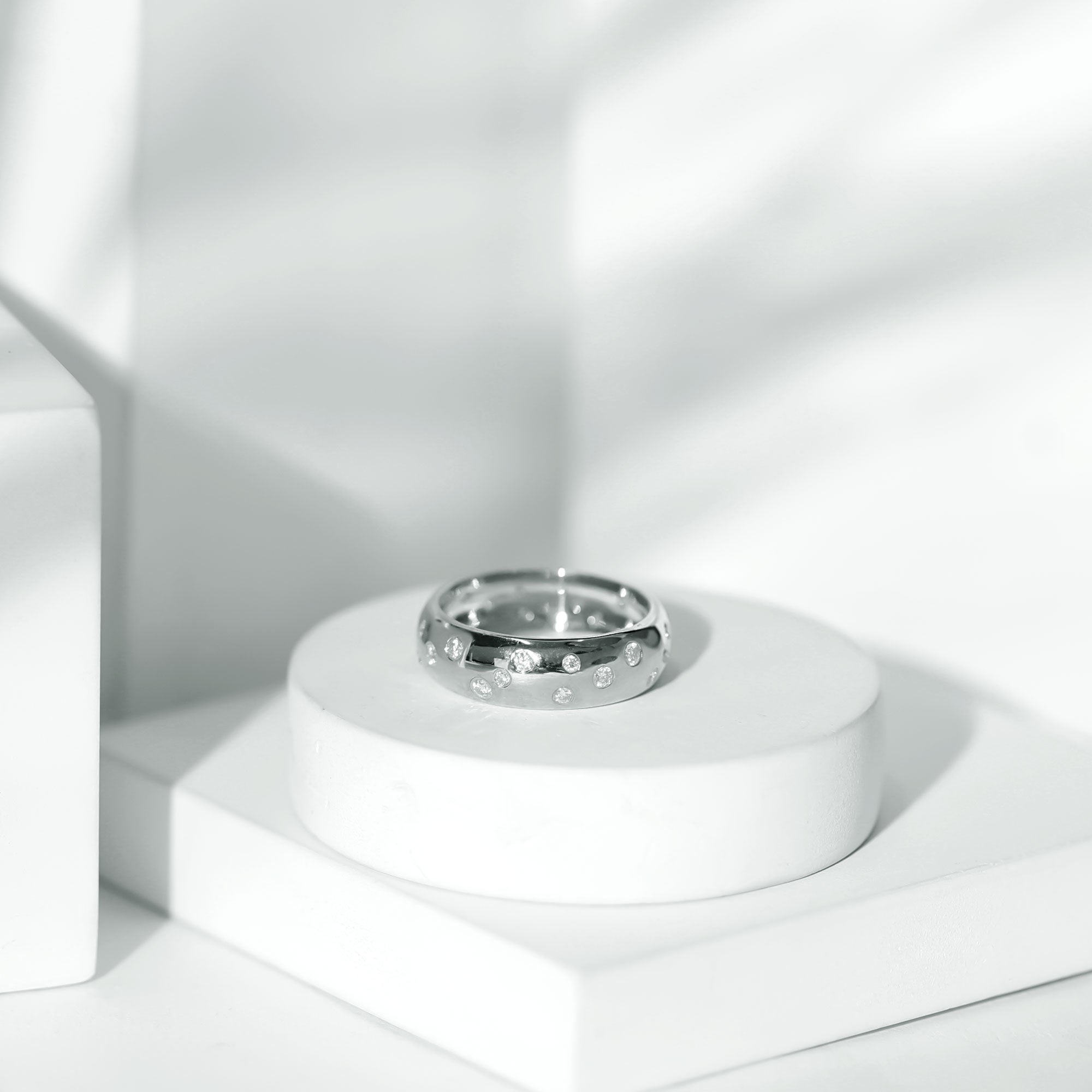 Rosec Jewels-Scatter Moissanite Wedding Wide Band Ring