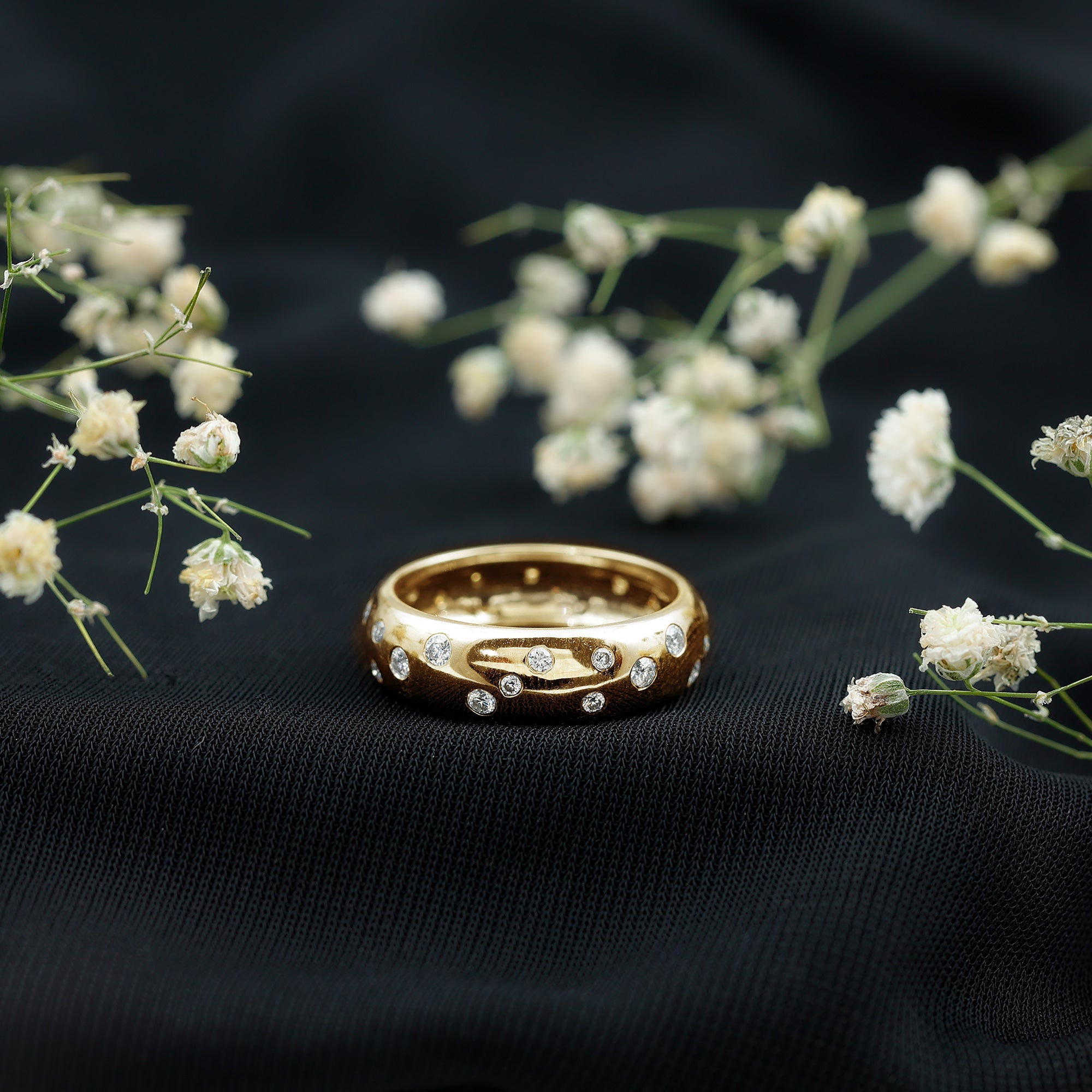 Rosec Jewels-Scatter Moissanite Wedding Wide Band Ring
