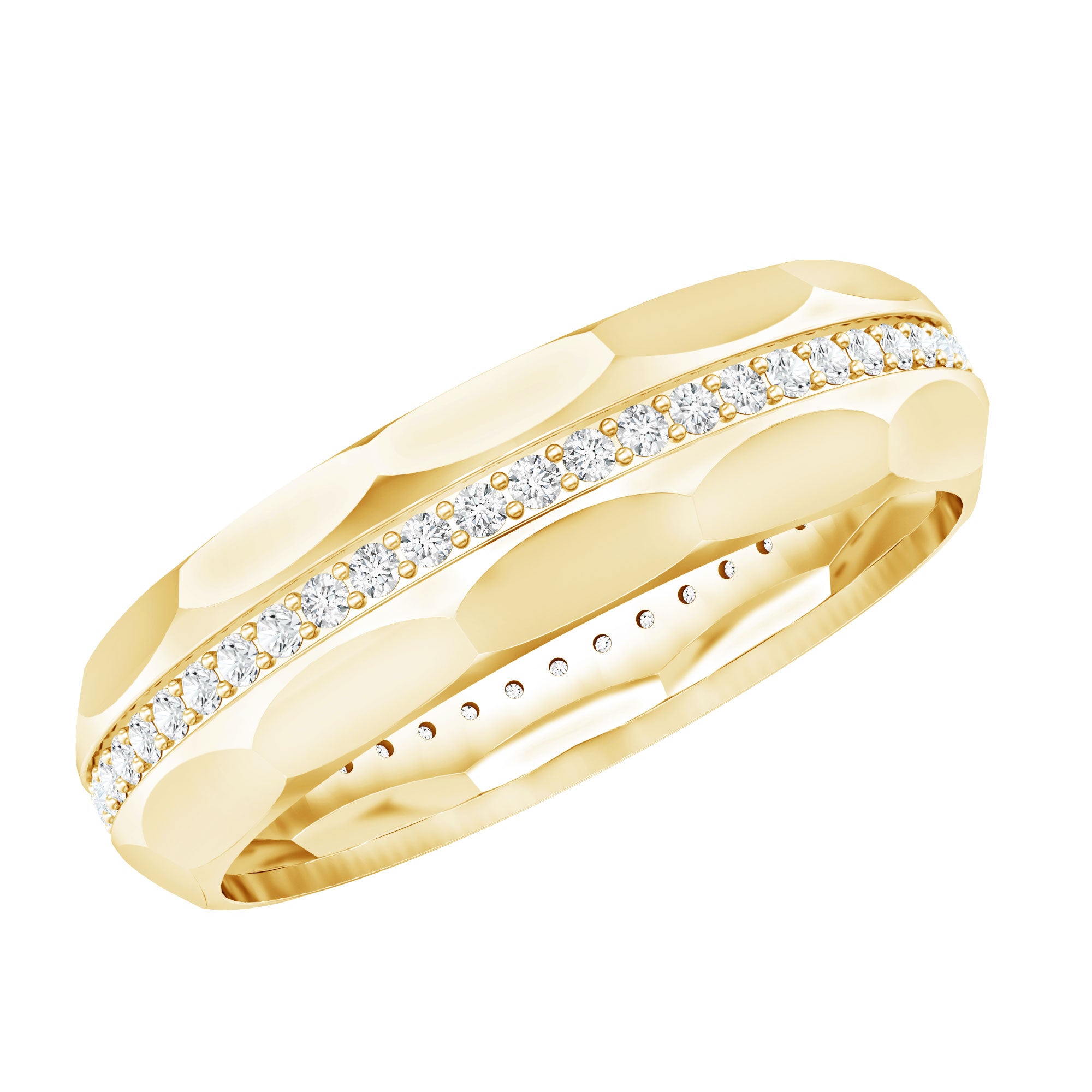 Natural Diamond Wide Eternity Band Ring with Textured Natural - ( HI-SI ) - Rosec Jewels