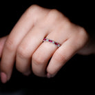 Ruby and Moissanite Stackable Ring in Beaded Bezel Setting Ruby - ( AAA ) - Quality - Rosec Jewels