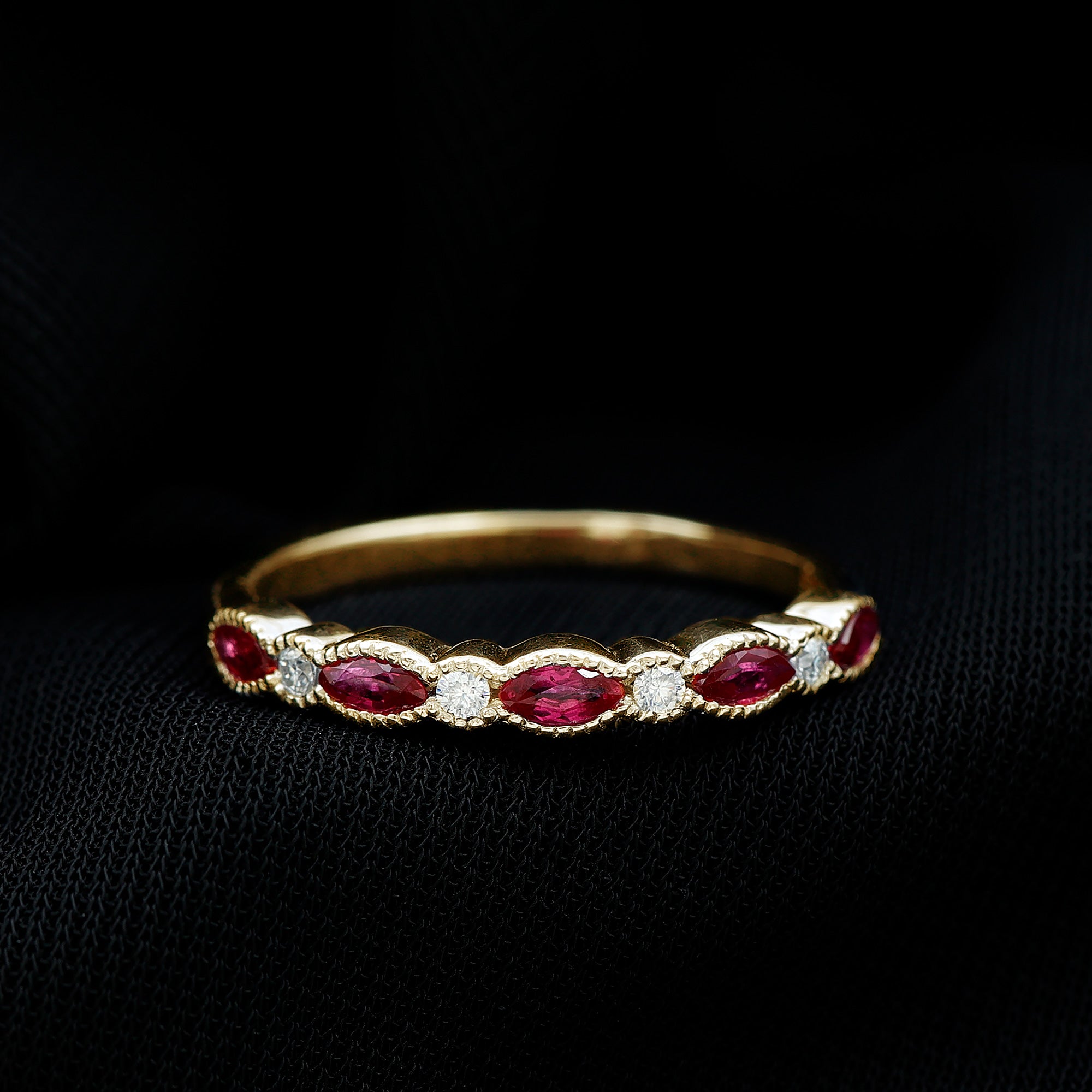 Ruby and Moissanite Stackable Ring in Beaded Bezel Setting Ruby - ( AAA ) - Quality - Rosec Jewels