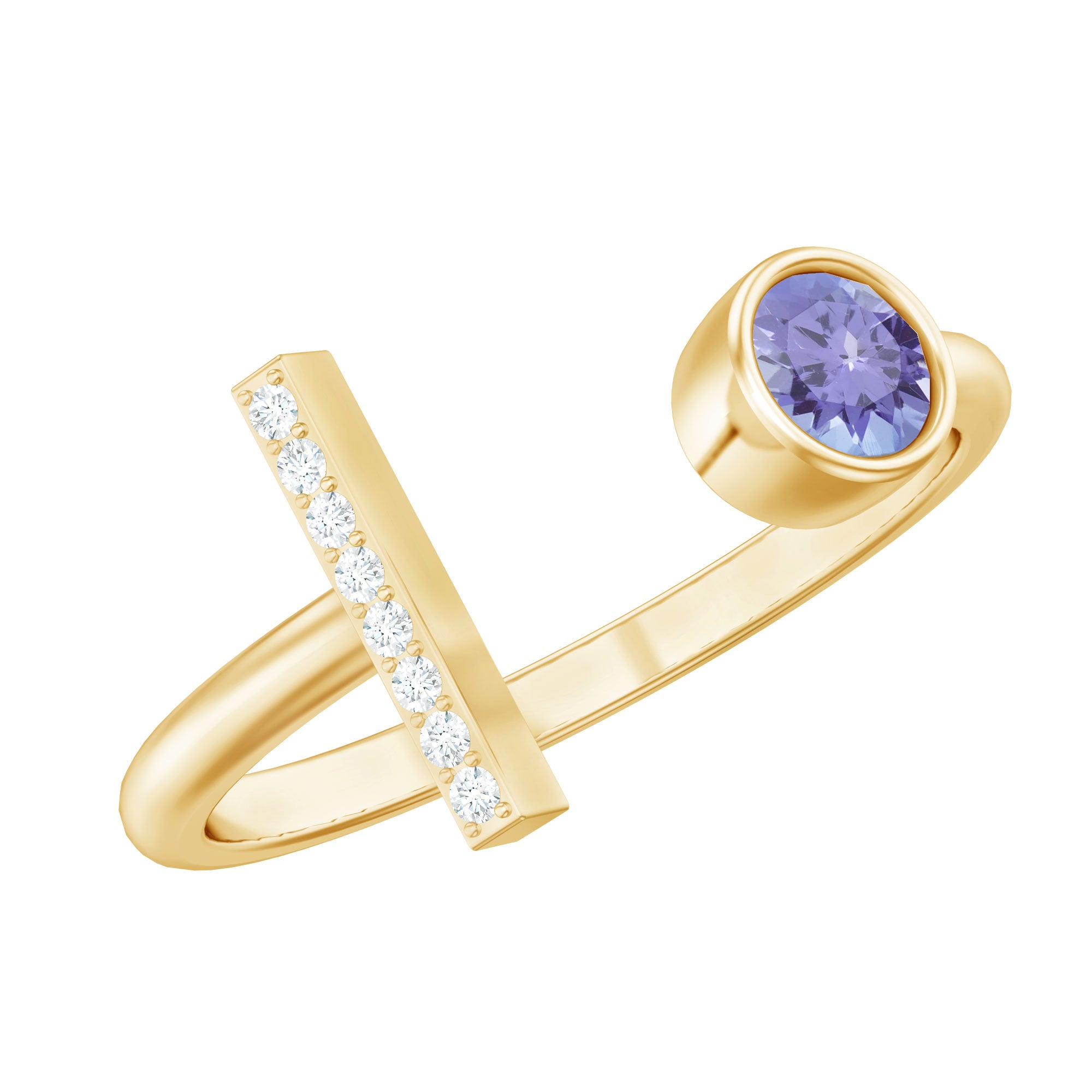 Contemporary Tanzanite Diamond Ring in Cuff Style AAA - Rosec Jewels