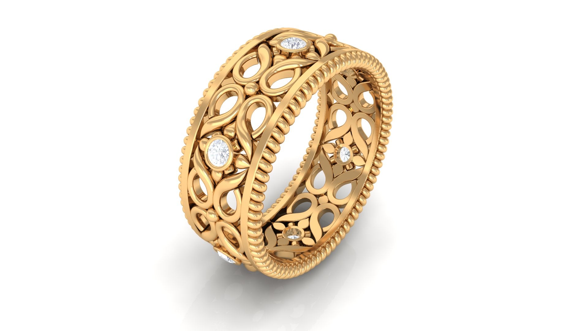 Rosec Jewels-Vintage Inspired Real Diamond Wedding Band Ring