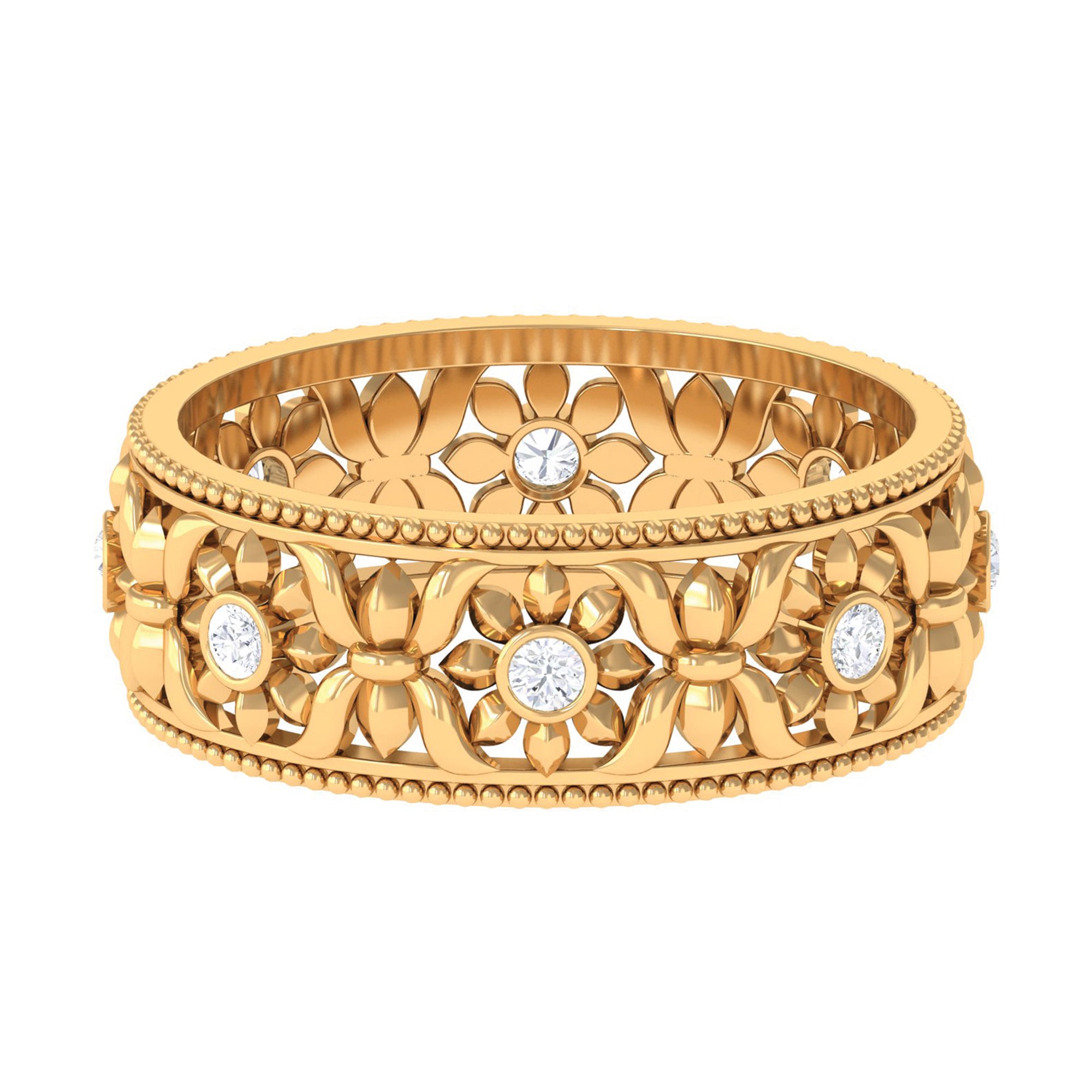 1/2 CT Bezel Set Diamond Floral Inspired Gold Filigree Band Ring Diamond - ( HI-SI ) - Color and Clarity - Rosec Jewels