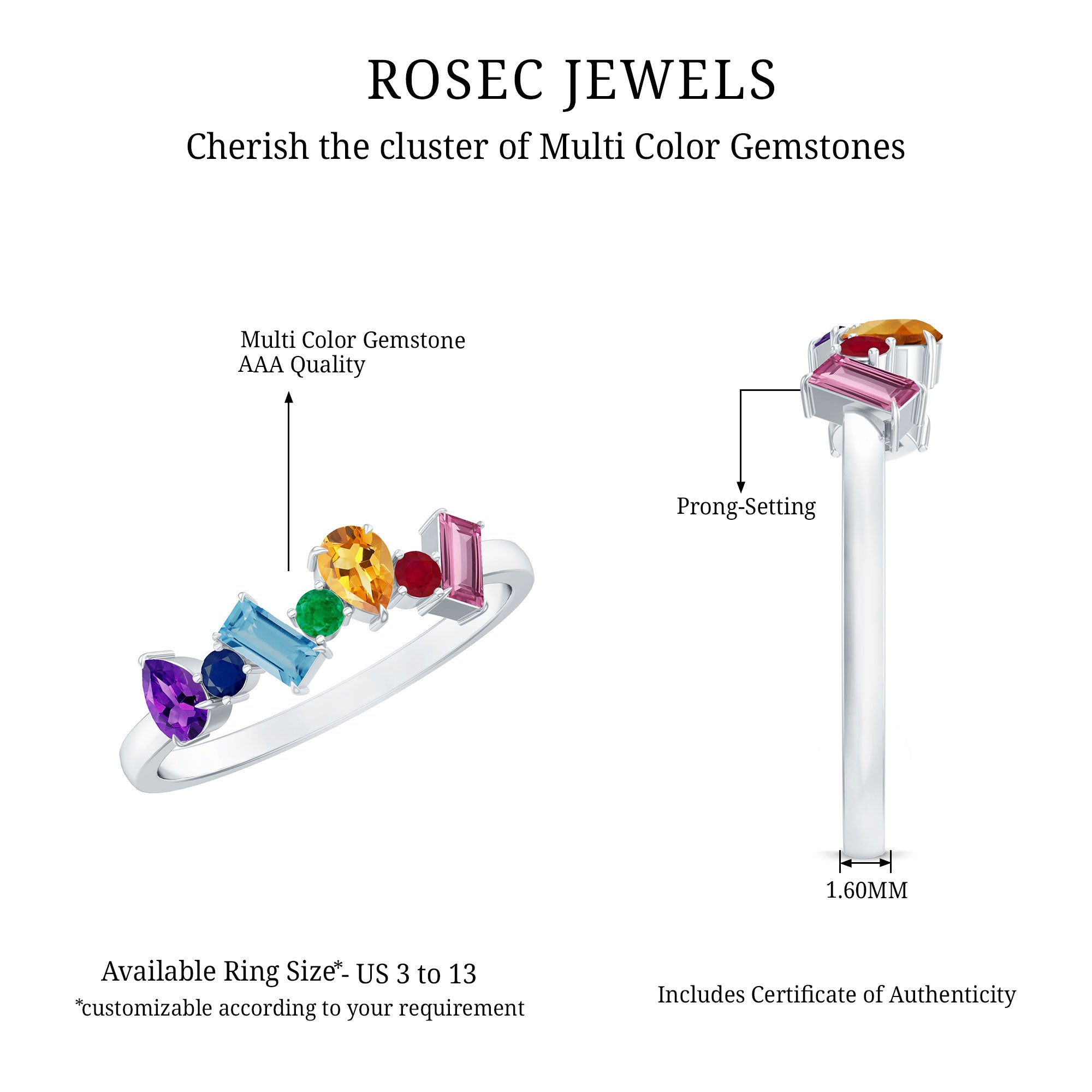 Rosec Jewels-Natural Multi Gemstone Promise Ring for Women