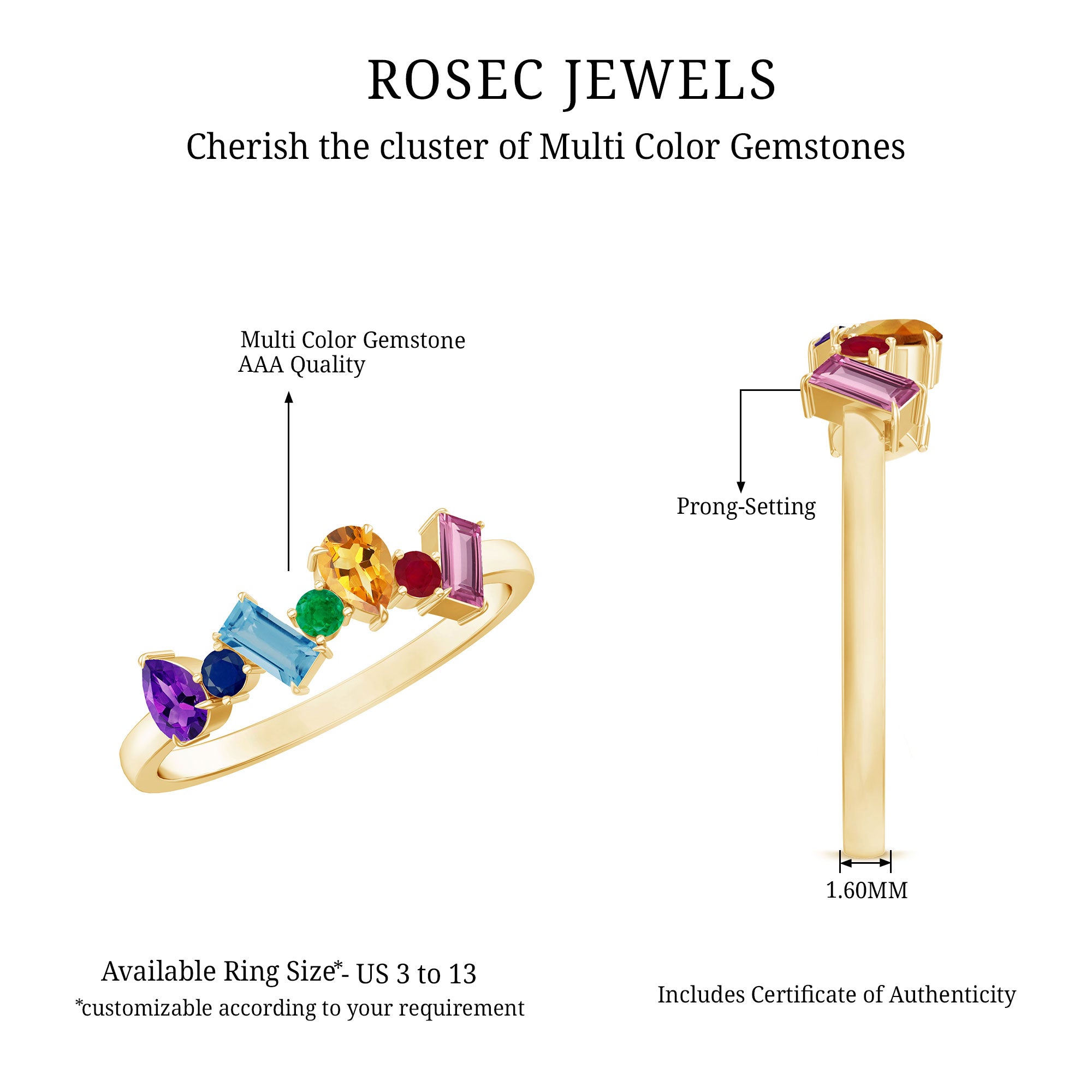 Rosec Jewels-Natural Multi Gemstone Promise Ring for Women
