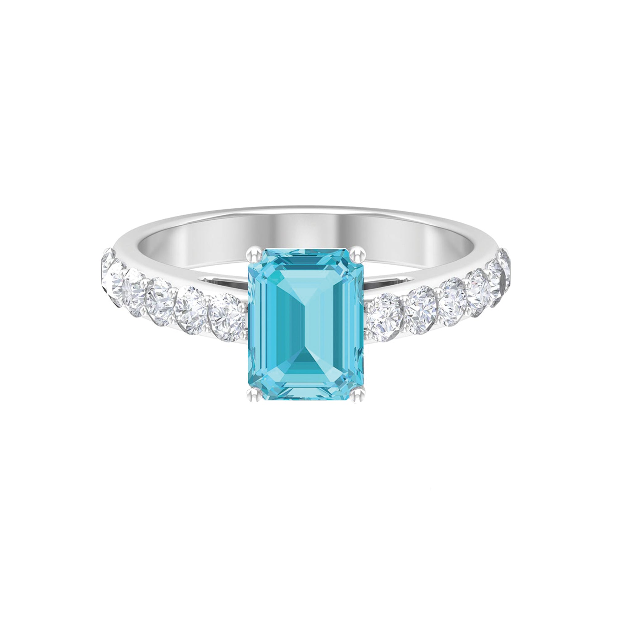 3 CT Swiss Blue Topaz Solitaire with Moissanite Side Stone Ring