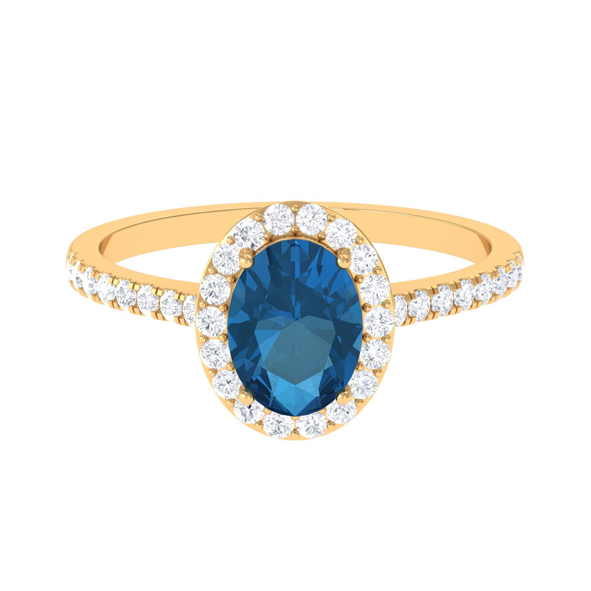 2 CT Oval Cut London Blue Topaz Solitaire Ring with Diamond Halo London Blue Topaz - ( AAA ) - Quality - Rosec Jewels