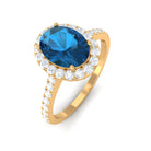 2 CT Oval Cut London Blue Topaz Solitaire Ring with Diamond Halo London Blue Topaz - ( AAA ) - Quality - Rosec Jewels