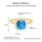 8 MM Cushion Cut Swiss Blue Topaz Solitaire and Diamond Halo Ring Swiss Blue Topaz - ( AAA ) - Quality - Rosec Jewels