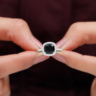 Vintage Inspired Lab Created Black Diamond Engagement Ring with Diamond Lab Created Black Diamond - ( AAAA ) - Quality - Rosec Jewels