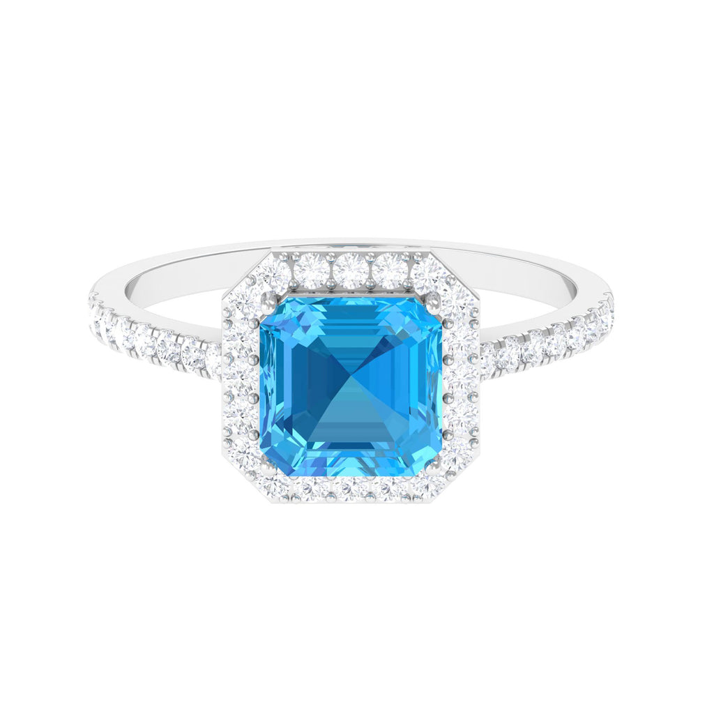 Natural Swiss Blue Topaz and Diamond Accent Engagement Ring Swiss Blue Topaz - ( AAA ) - Quality - Rosec Jewels