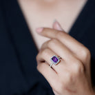 1.4 Carat Amethyst Emerald Cut Engagement Ring with Diamond Halo AAA - Rosec Jewels