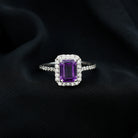1.4 Carat Amethyst Emerald Cut Engagement Ring with Diamond Halo AAA - Rosec Jewels