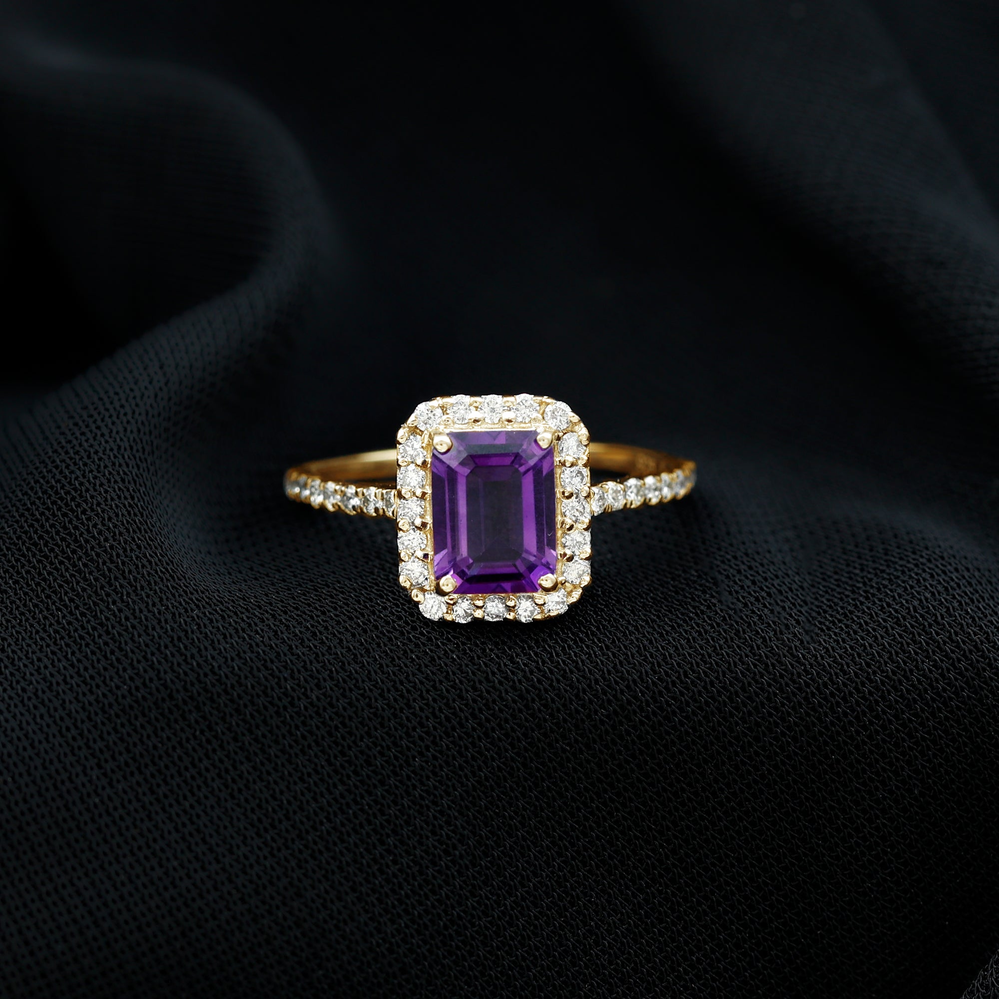 1.4 Carat Amethyst Emerald Cut Engagement Ring with Diamond Halo AAA - Rosec Jewels