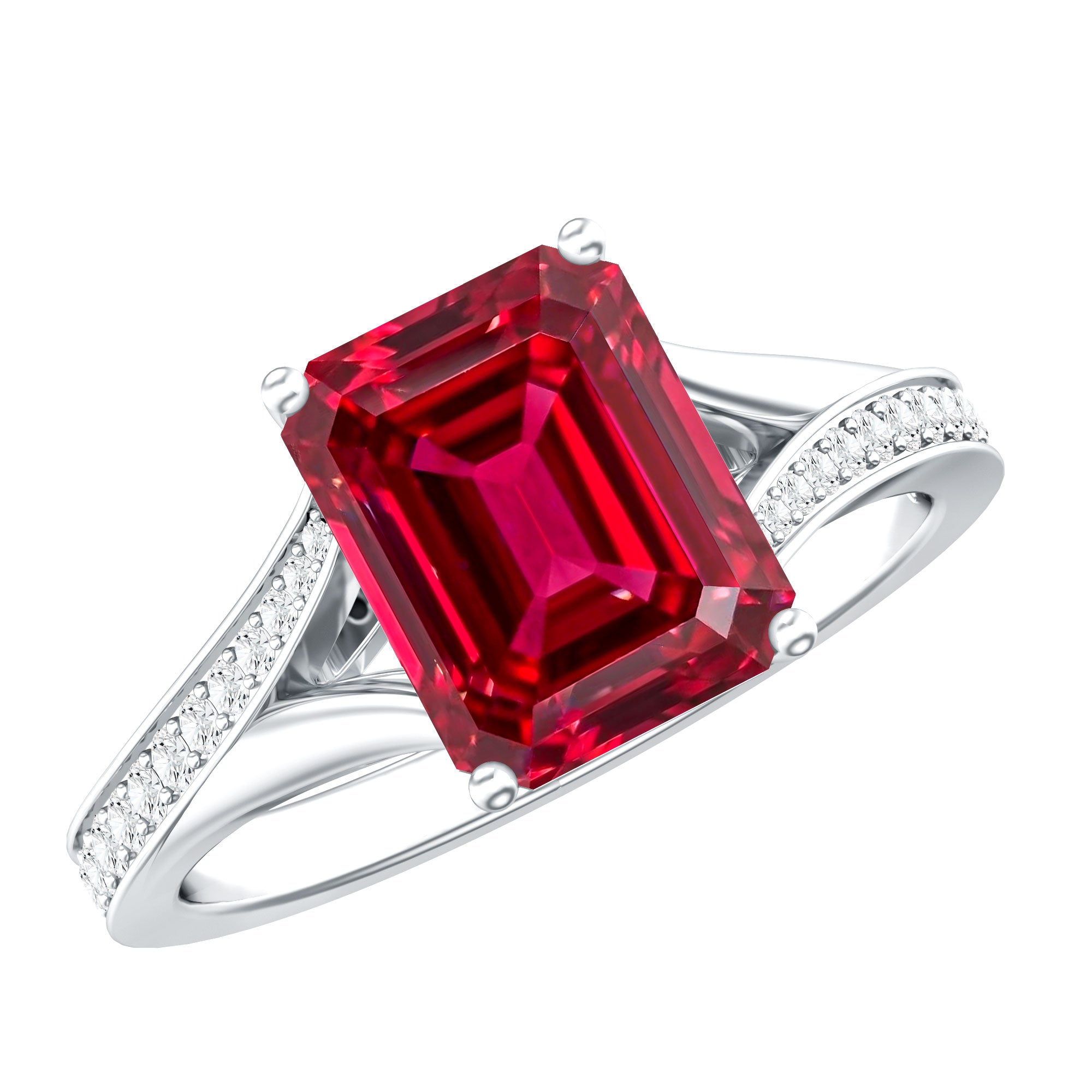 ELECTRON RUBY トリートメントパック　2個セット 2 Carat Lab Grown Ruby Emerald Cut Engagement Ring with Split